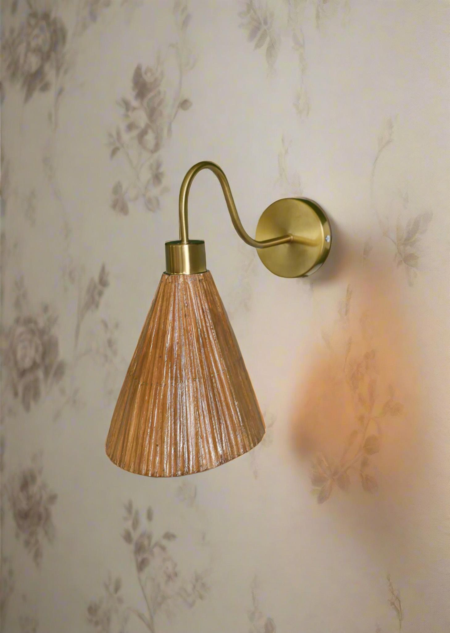 Mid-Century Modern Cone Shaped Rattan Wall Light For Sale
