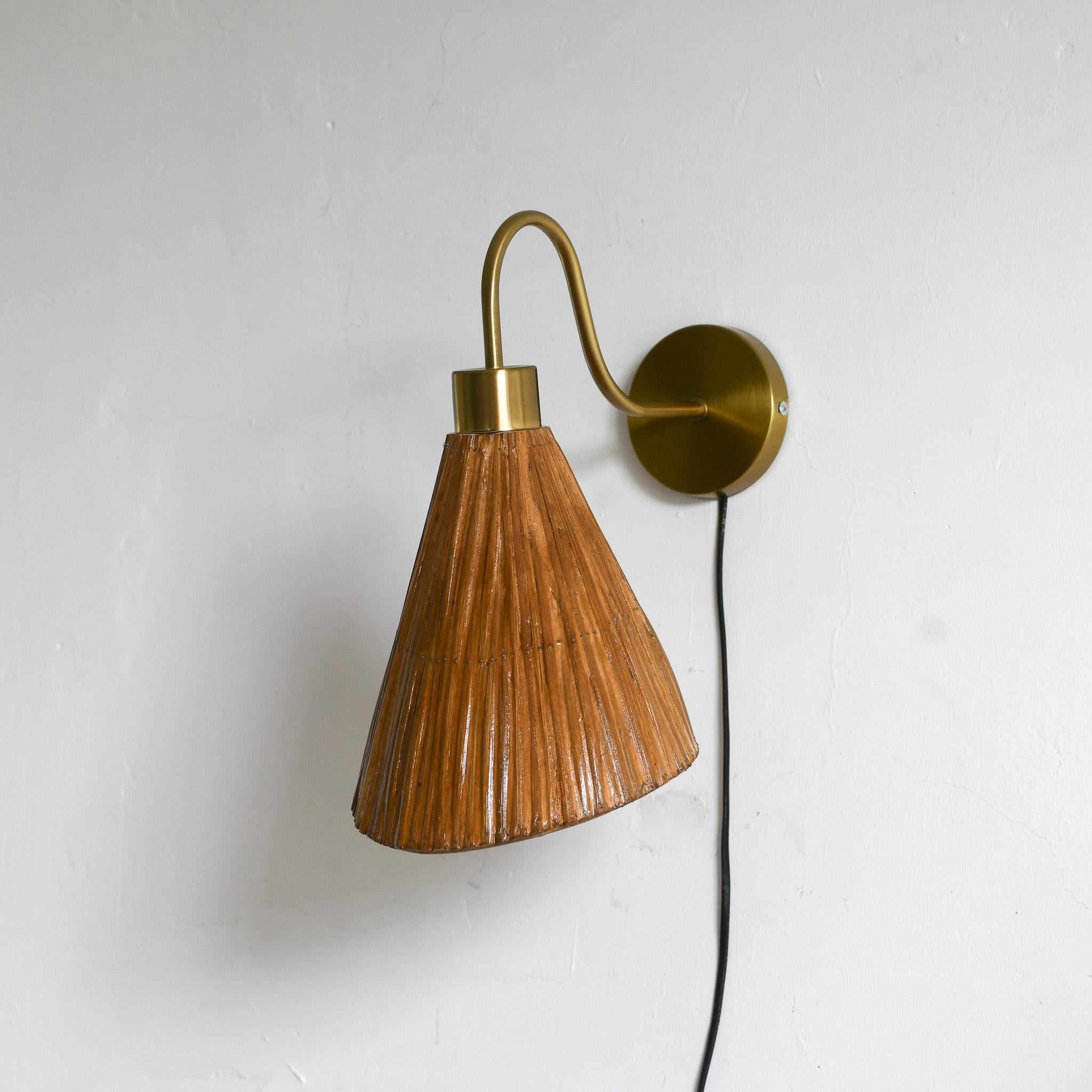 Hand-Crafted Pencil Reed Cone Wall Sconce mid century modern For Sale