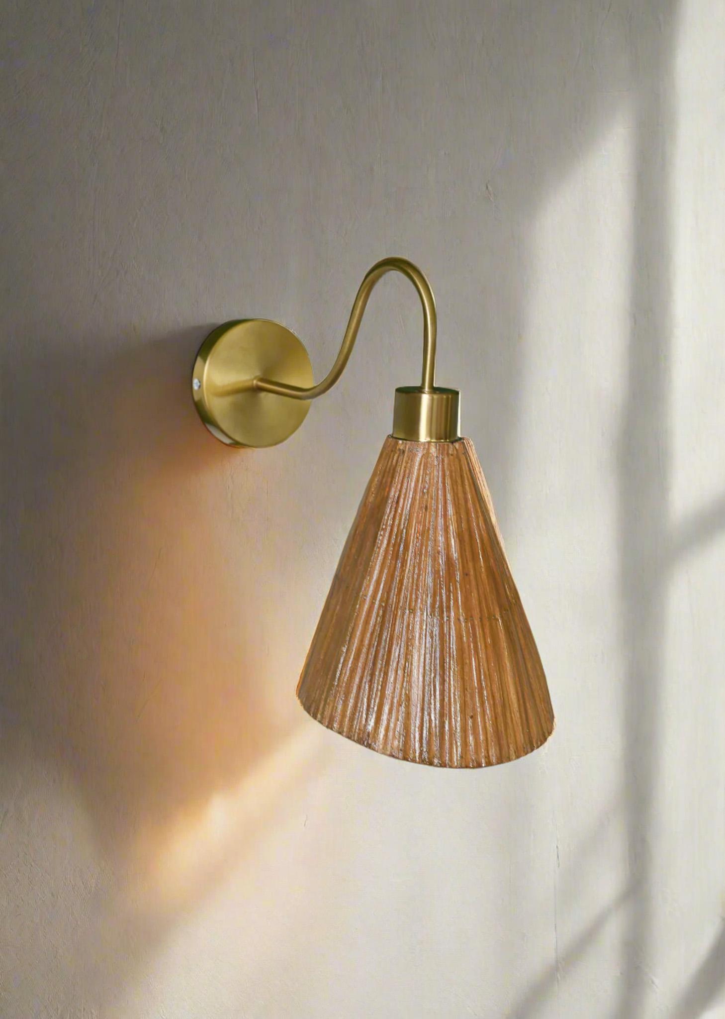 Contemporary Cone Shaped Rattan Wall Light For Sale