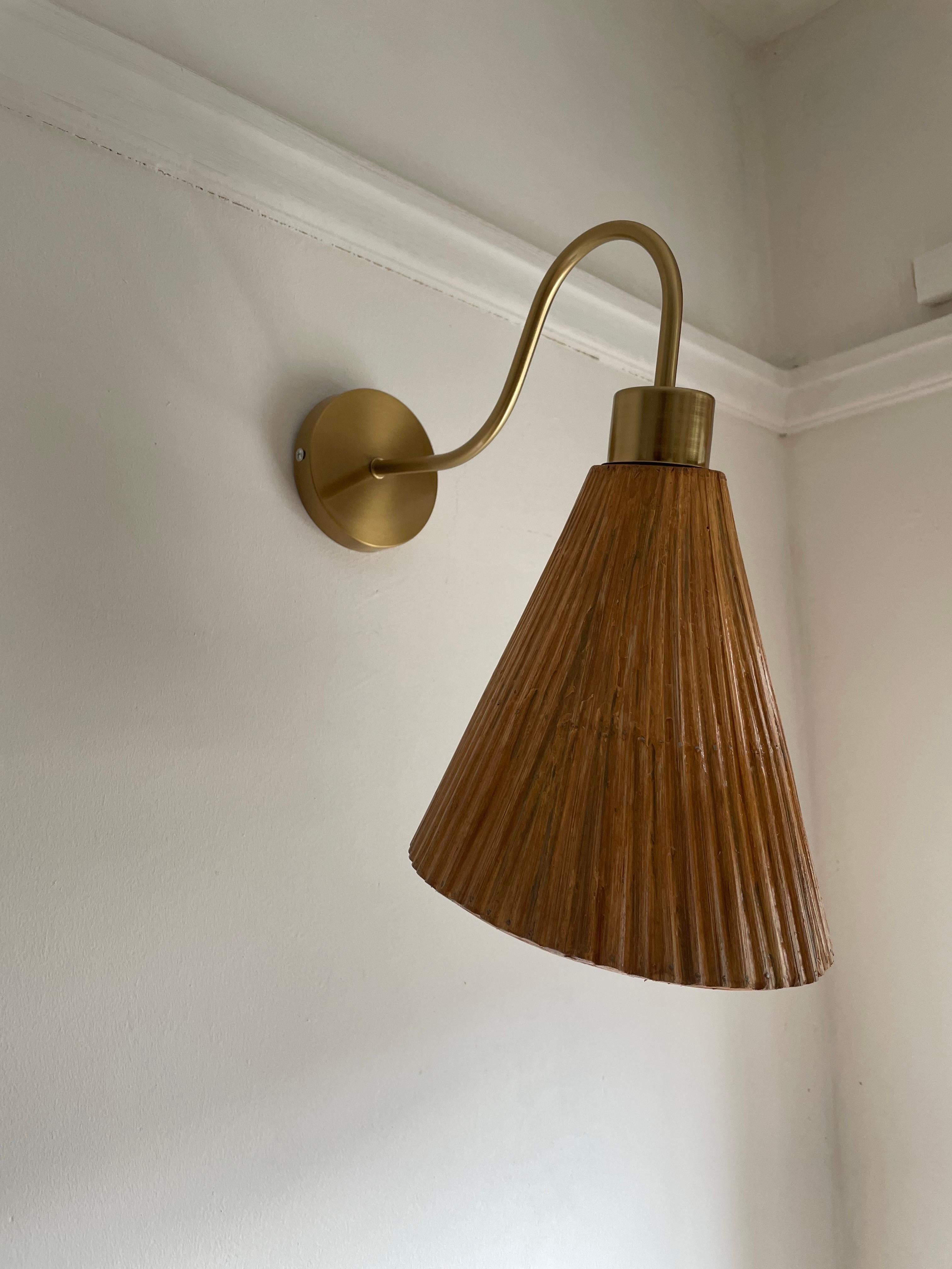 Rattan Pencil Reed Cone Wall Sconce mid century modern For Sale
