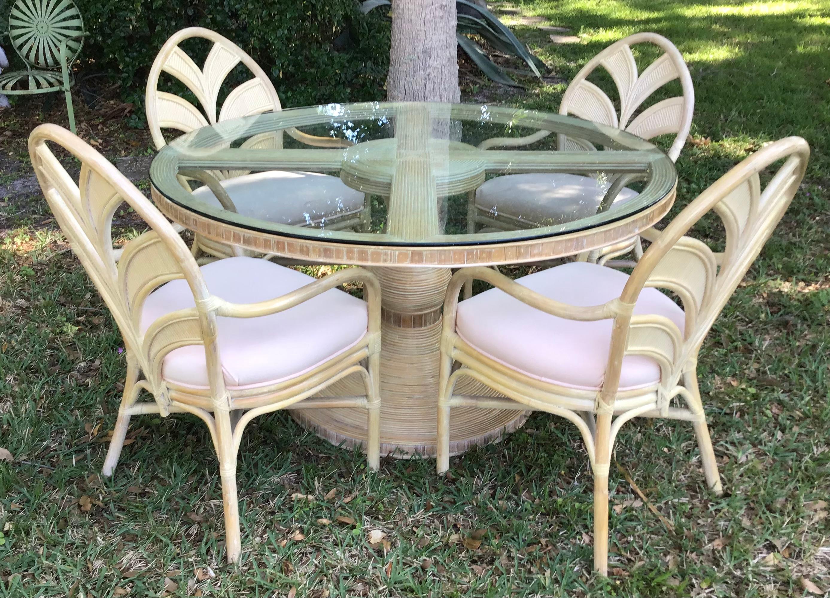 Rattan Pencil Reed Dining Table & 4 Chairs