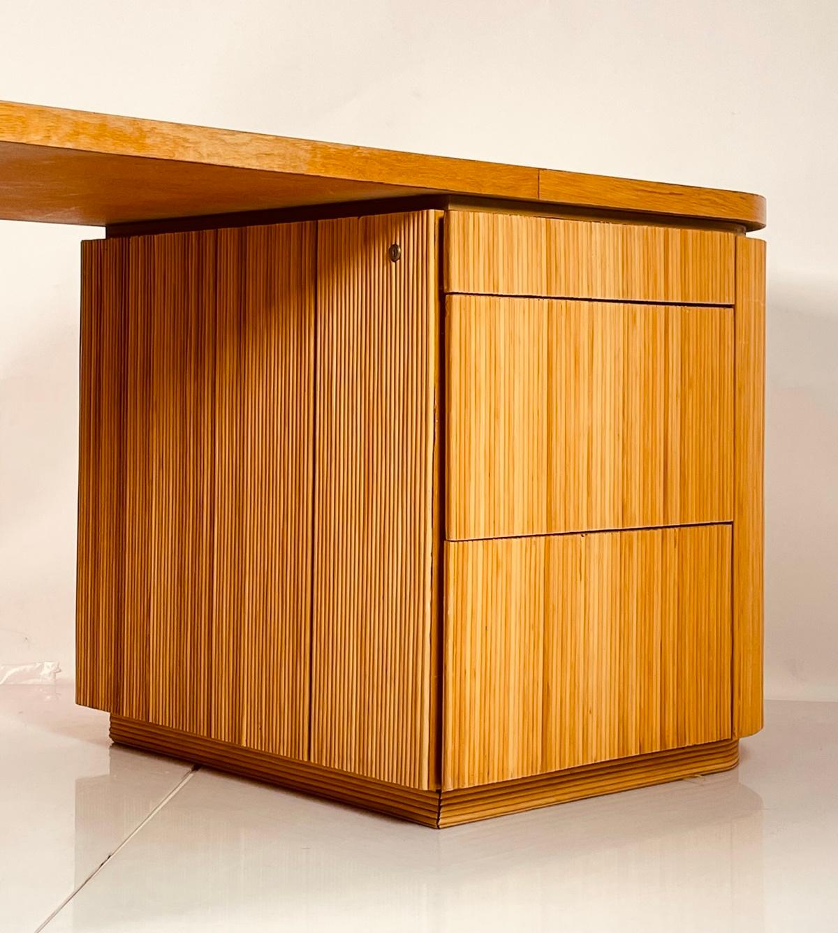 Pencil Reed Executive Desk in the Style of Karl Springer, USA 1970's For Sale 8