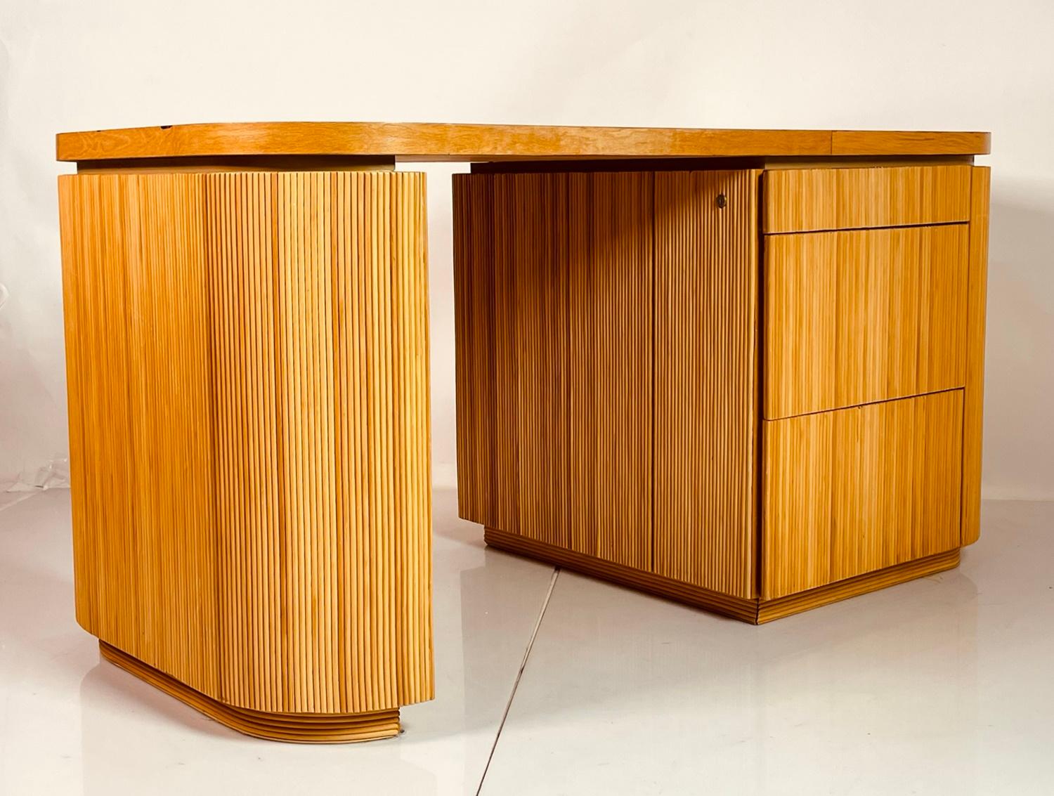 Mid-Century Modern Pencil Reed Executive Desk in the Style of Karl Springer, USA 1970's For Sale