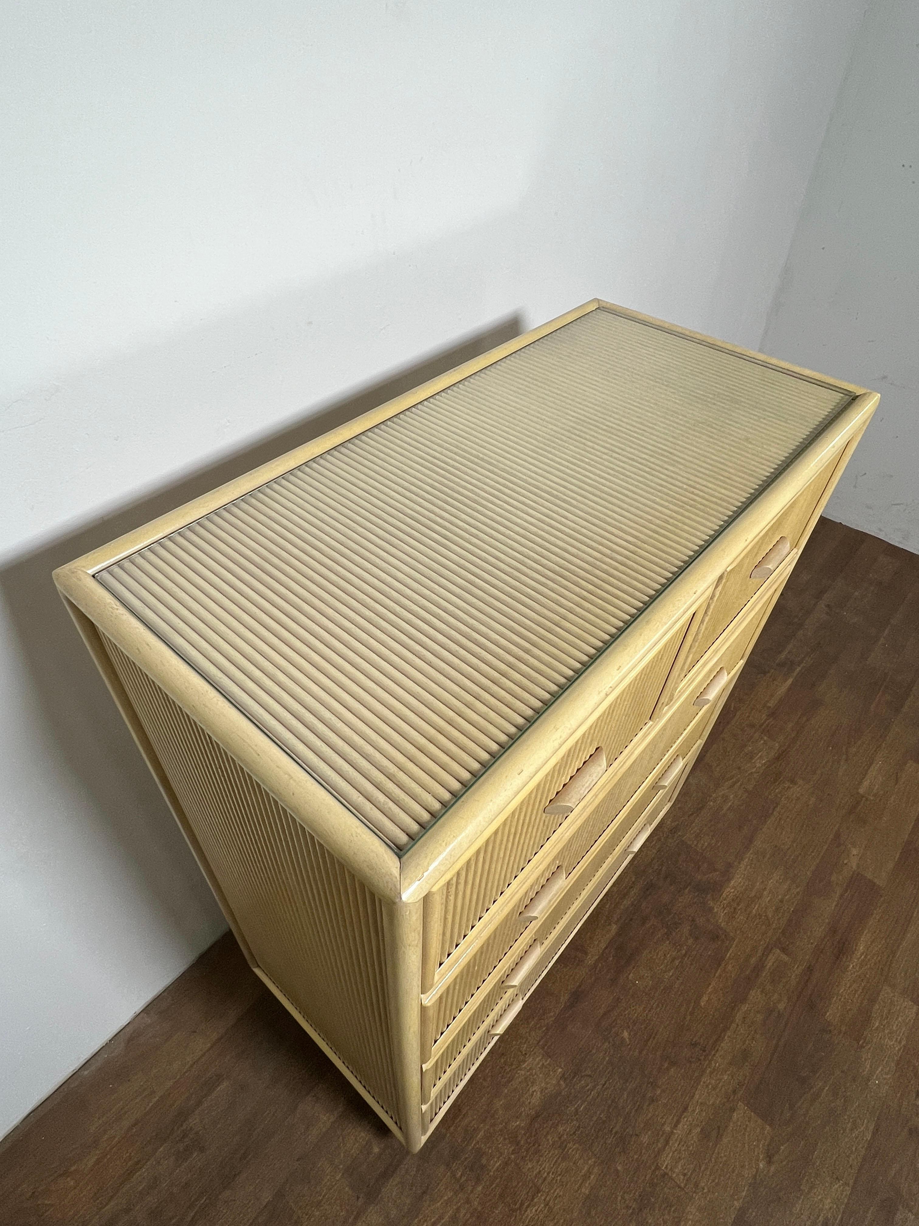 Taiwanese Pencil Reed High Boy Dresser Circa 1970s For Sale