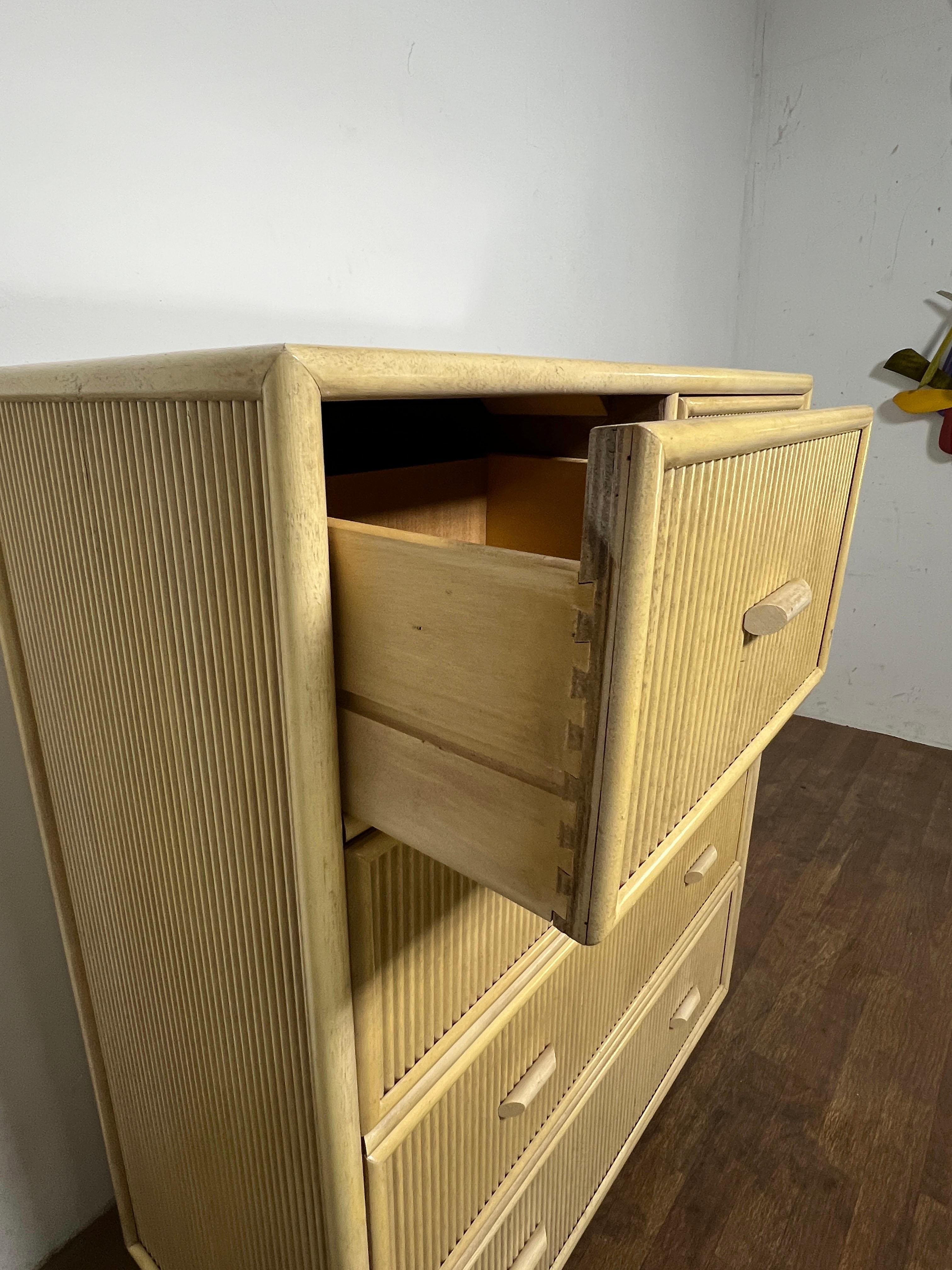 Pencil Reed High Boy Dresser Circa 1970s In Good Condition For Sale In Peabody, MA