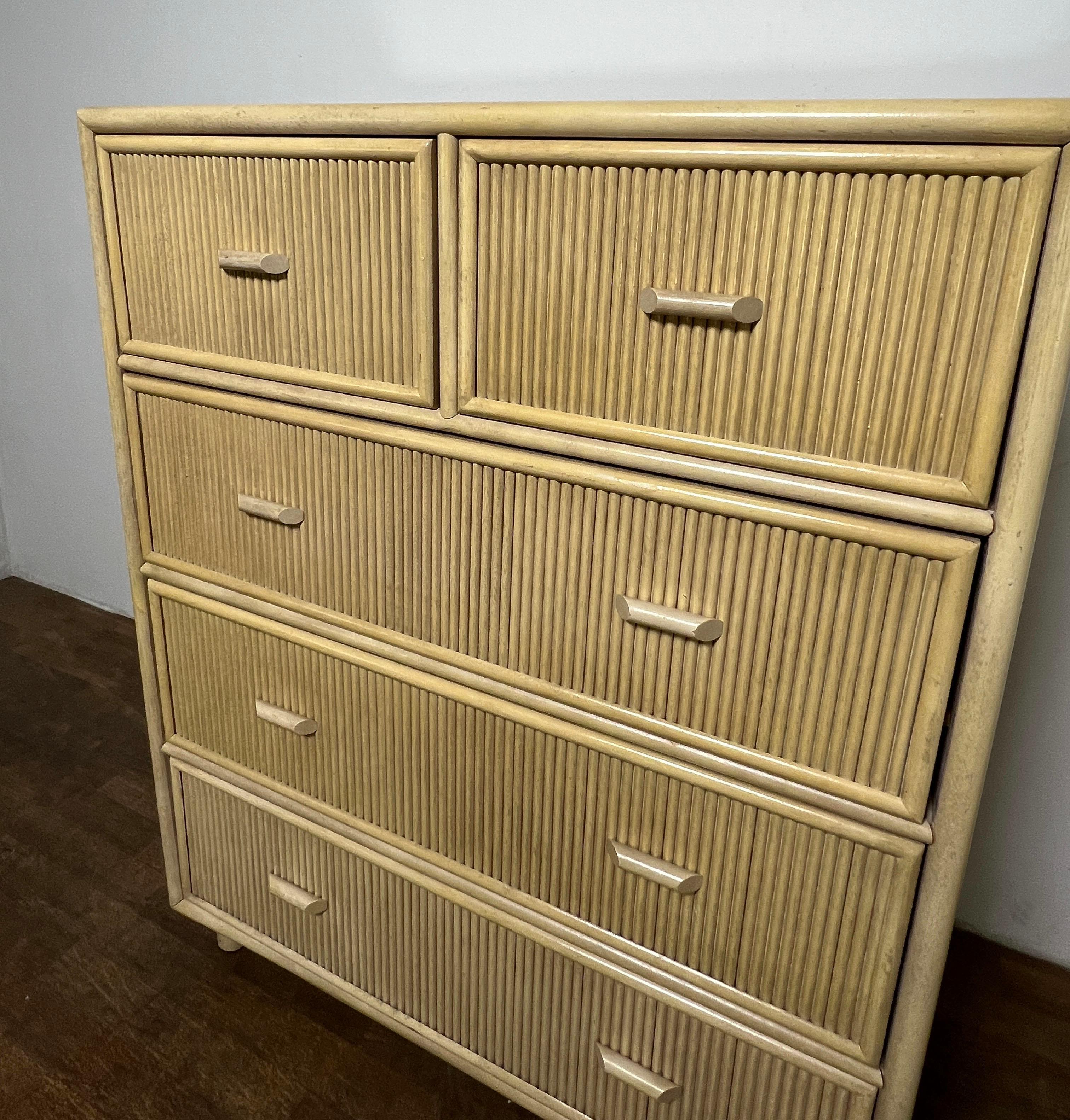 Pencil Reed High Boy Dresser Circa 1970s For Sale 1