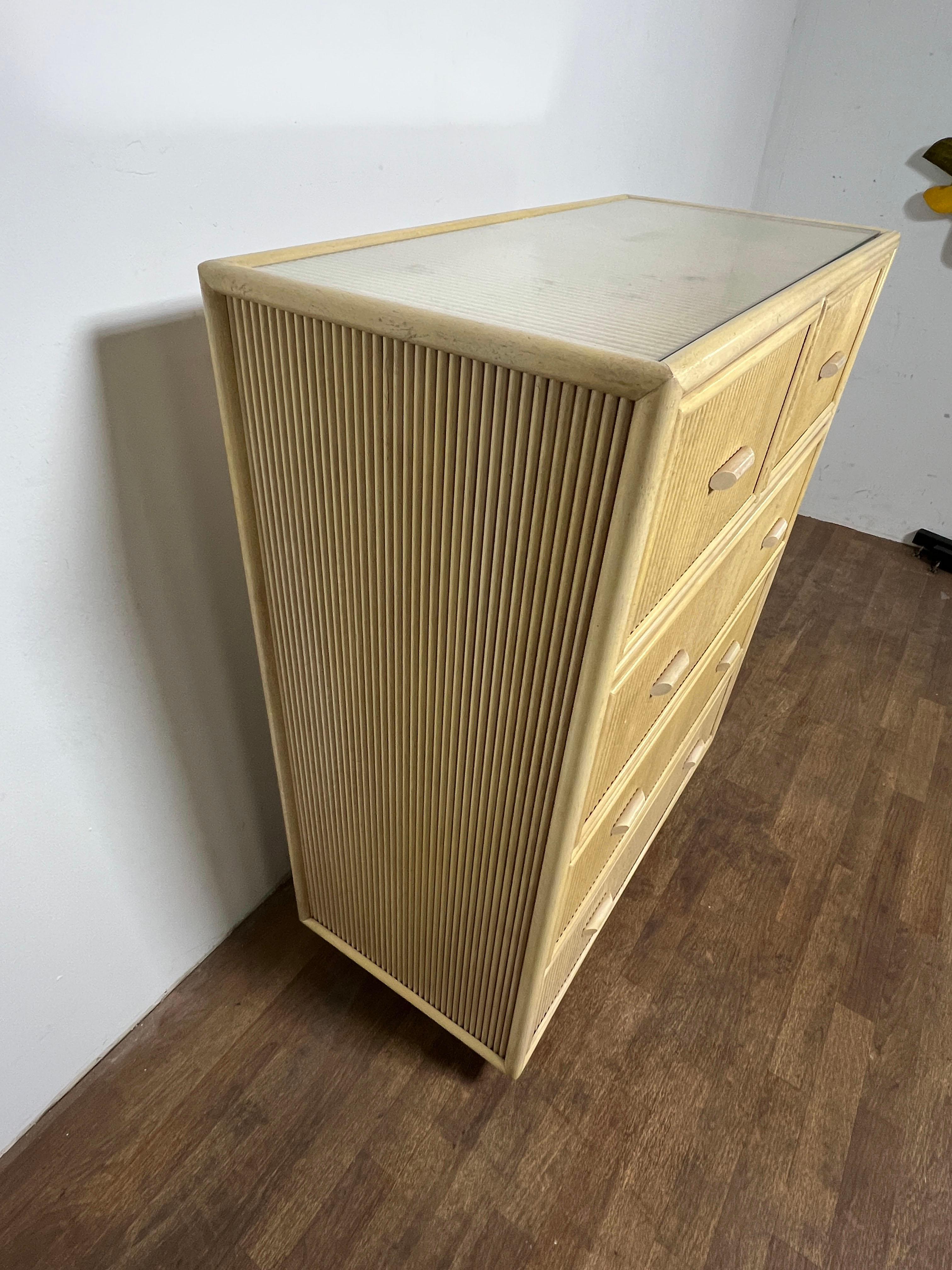 Pencil Reed High Boy Dresser Circa 1970s For Sale 2