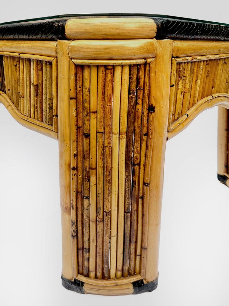 Table Reed Pencil Reed, Leather and Rattan Side Table with Glass Top For Sale at ...