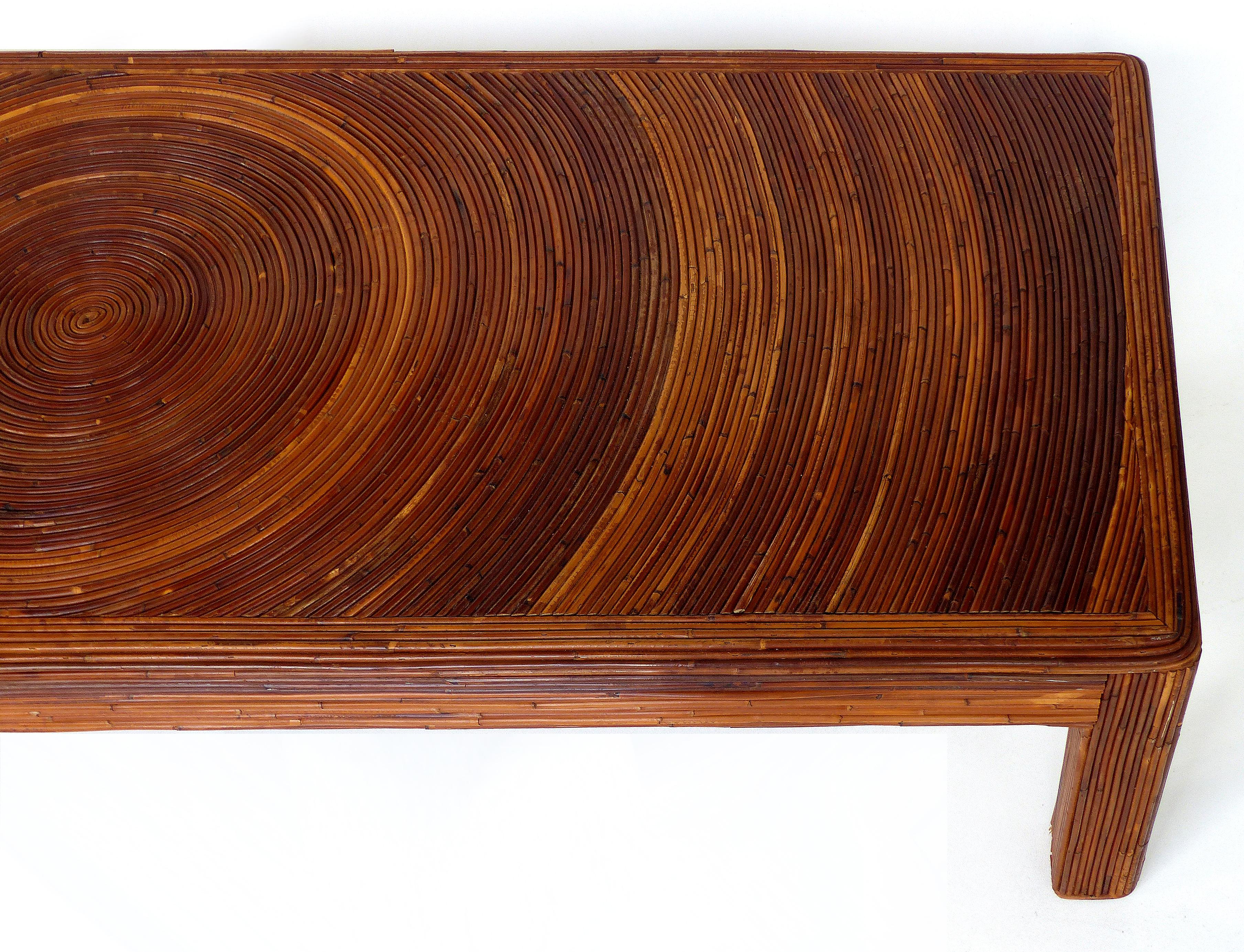 Rattan Pencil Reed Mid-Century Modern Coffee Table in the Style of Gabriella Crespi