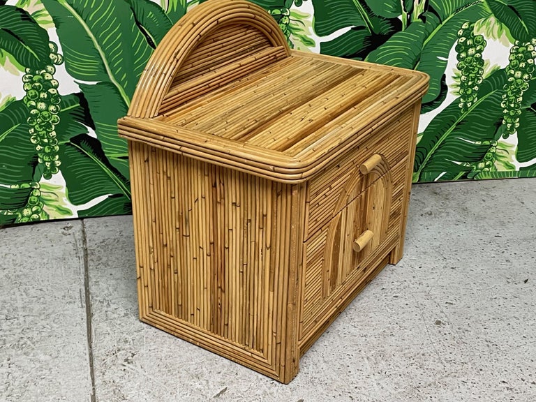 Rattan Pencil Reed Nightstand in the Manner of Gabriella Crespi For Sale