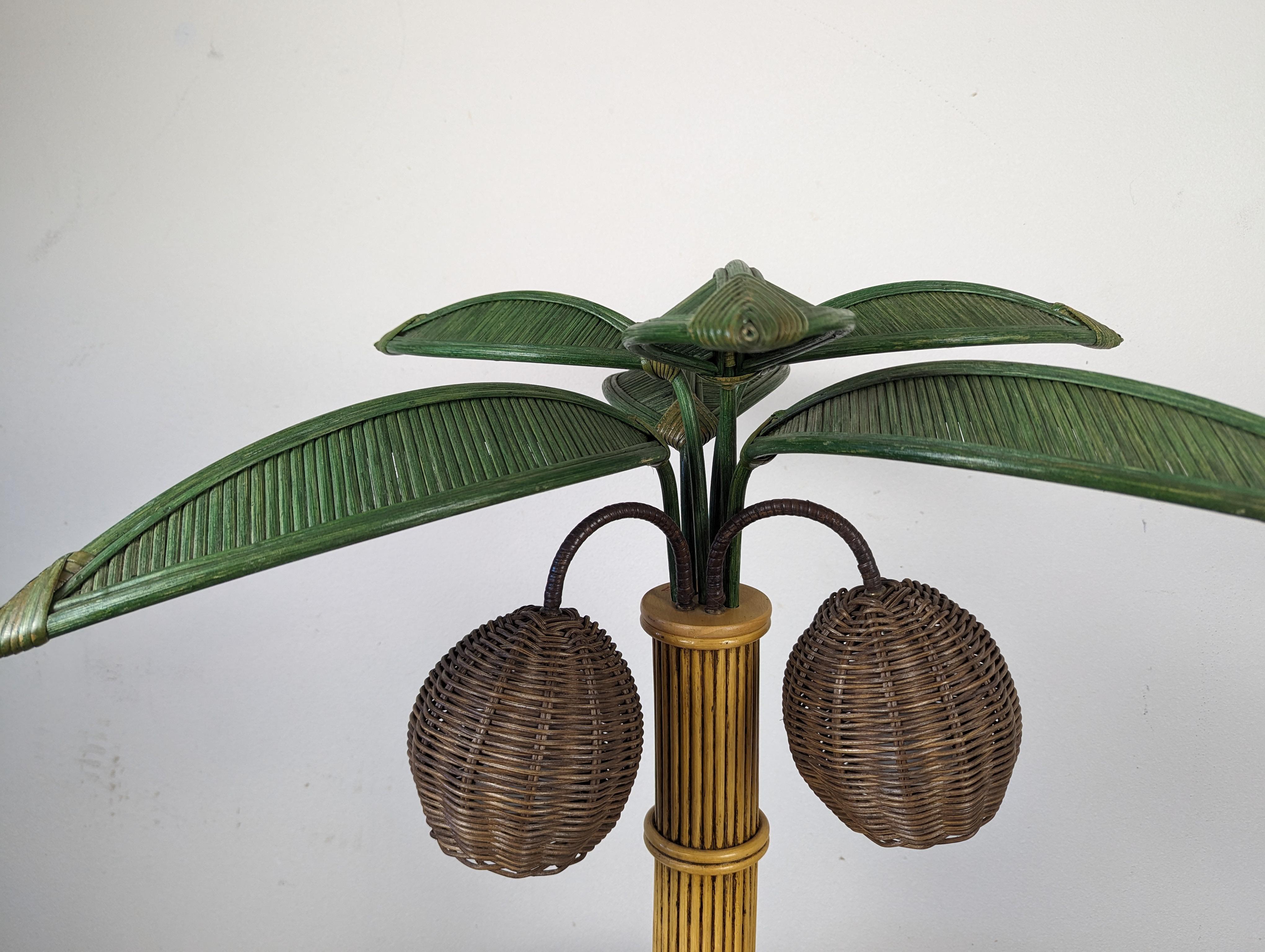 Hollywood Regency Pencil Reed Palm Tree Table Lamp, c1980s 