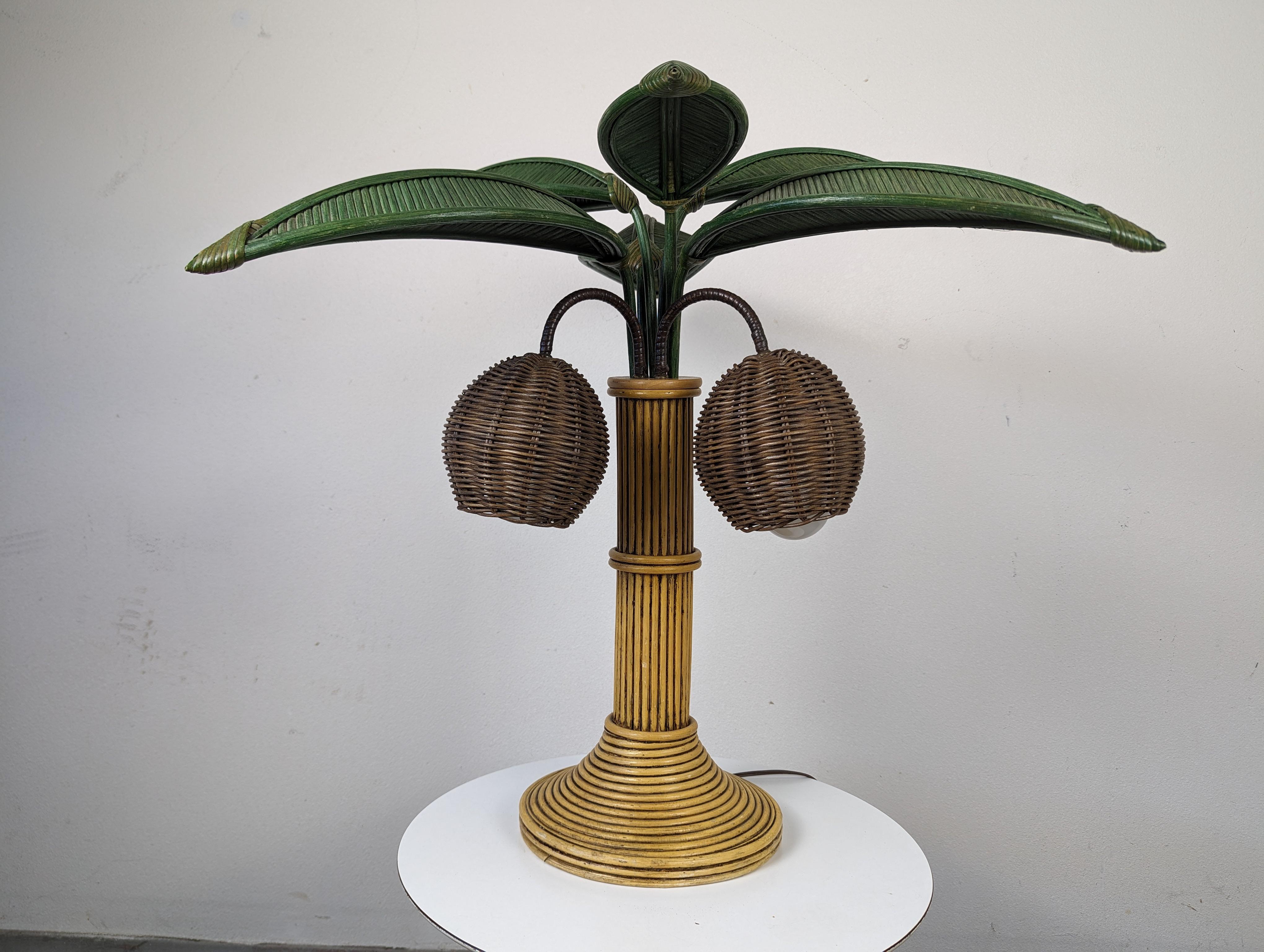Unknown Pencil Reed Palm Tree Table Lamp, c1980s 
