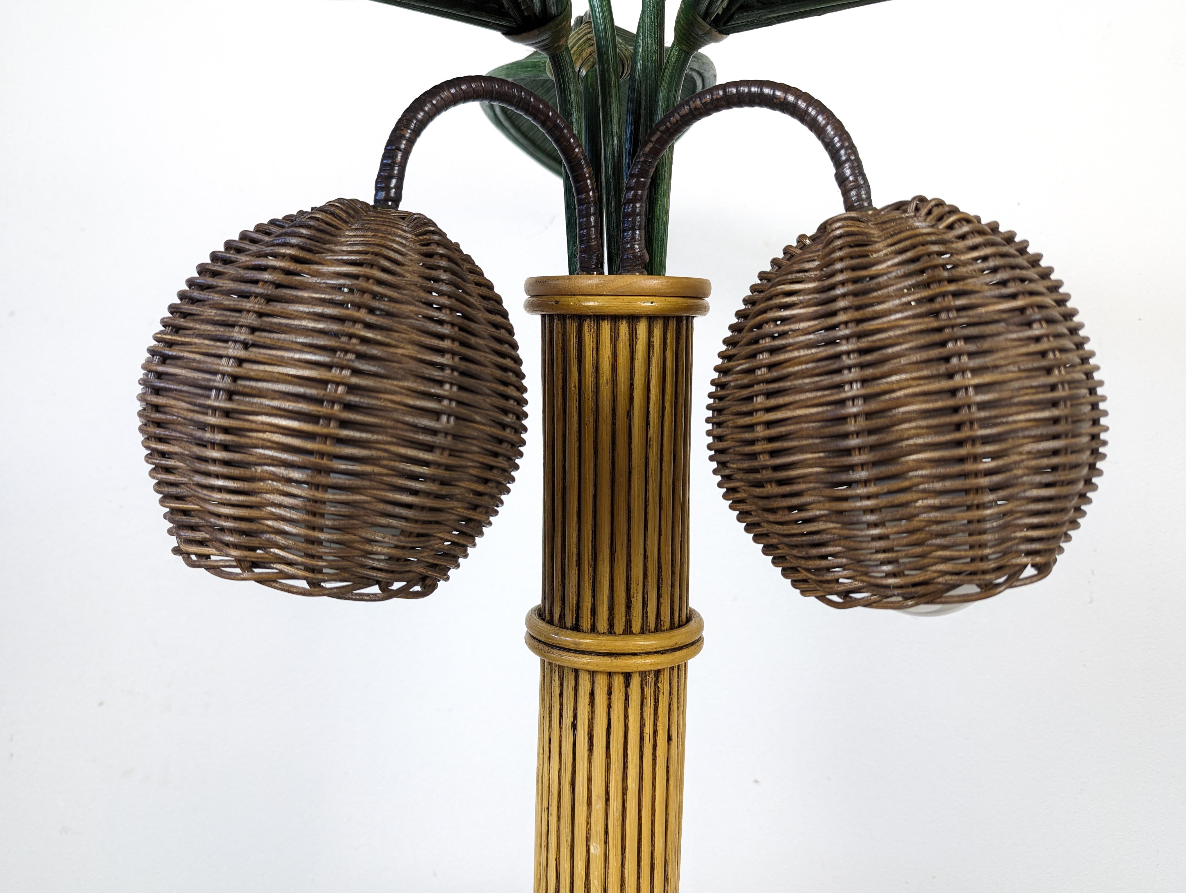 Late 20th Century Pencil Reed Palm Tree Table Lamp, c1980s 