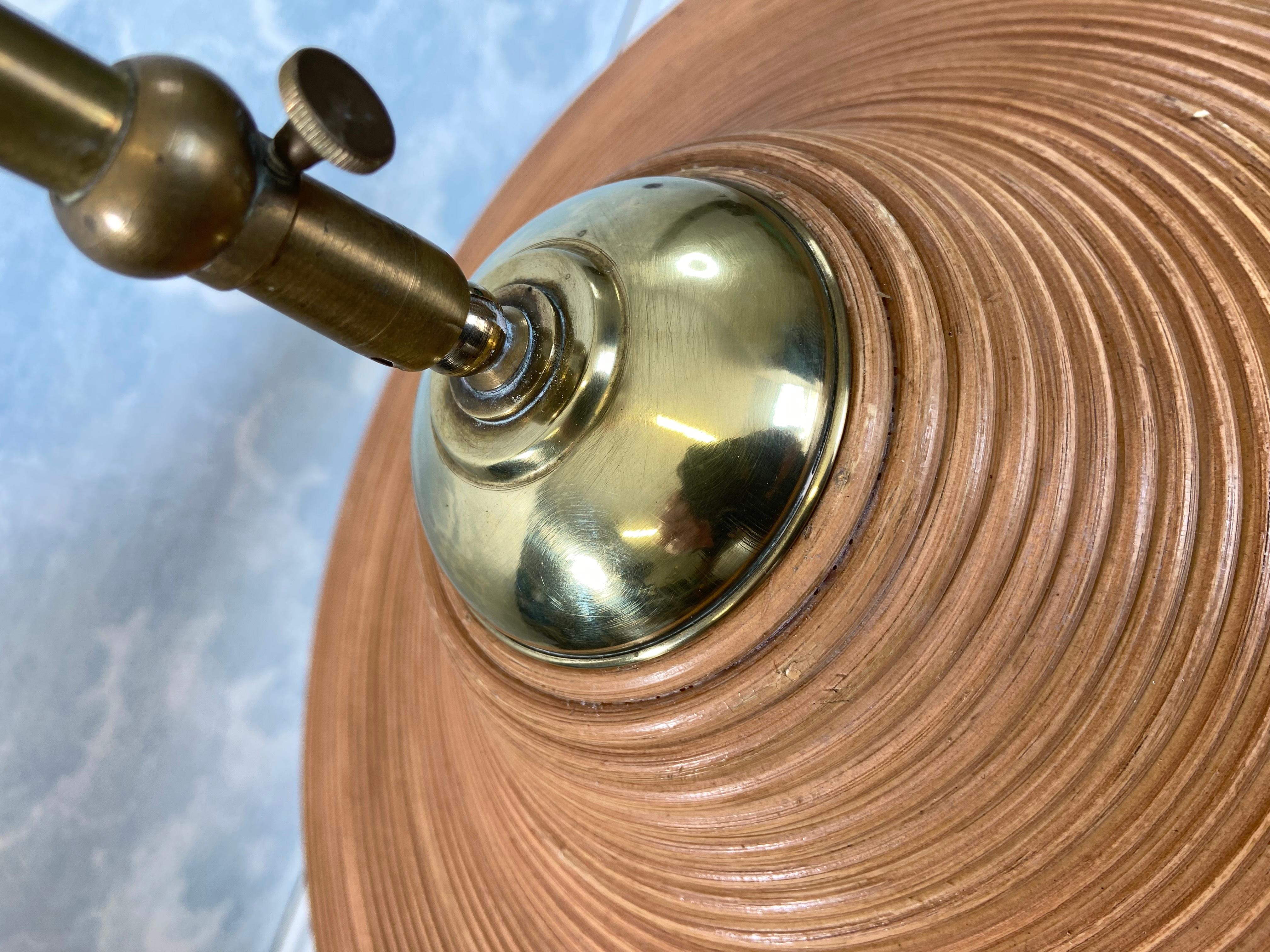 Pencil Reed Pendant Lamp with Extendable Brass Rod, Italy, Mid-Century Modern For Sale 2