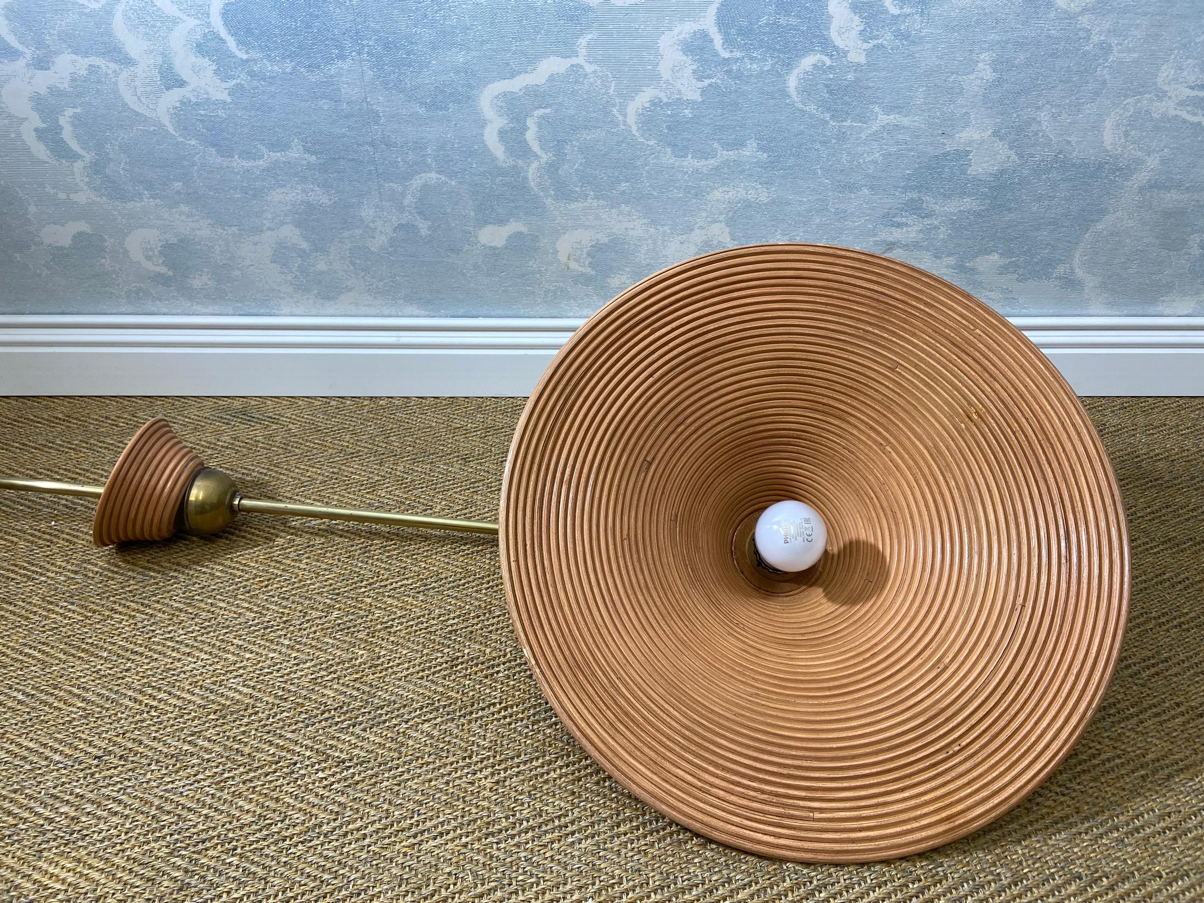 Pencil Reed Pendant Lamp with Extendable Brass Rod, Italy, Mid-Century Modern For Sale 4