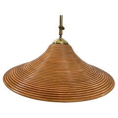 Pendelleuchte aus Schilfrohr mit ausziehbarem Messingstab und ausziehbarem Schilf, Italien, Mid-Century Modern