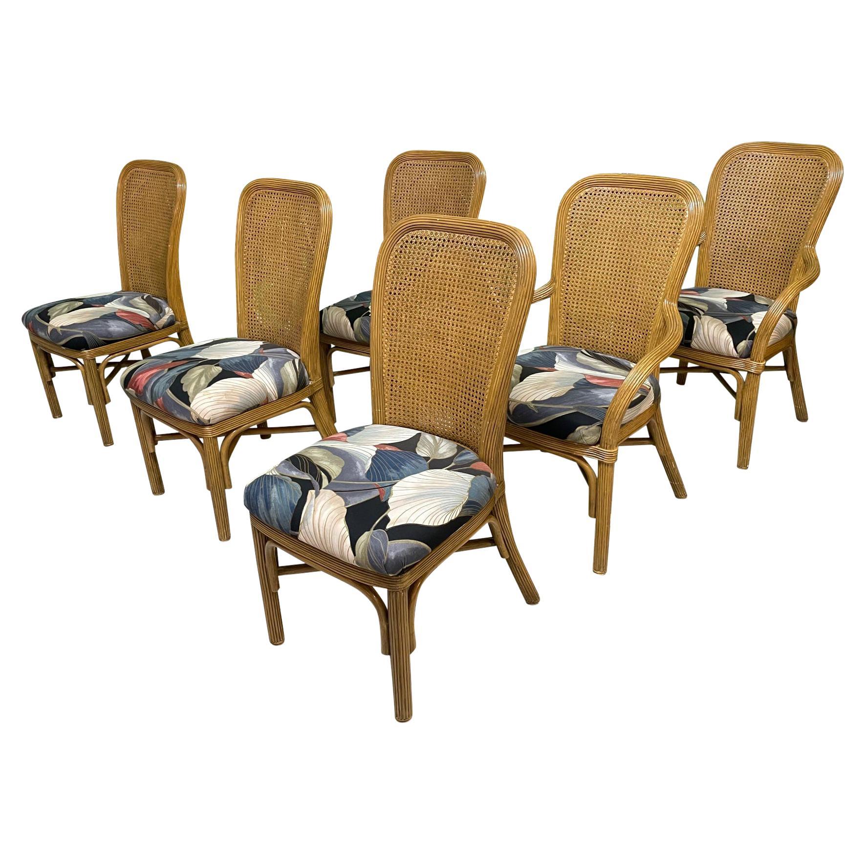 Satz von 6 Esszimmerst�ühlen aus Rattan und Schilfrohr mit Bleistiftflecken im Angebot