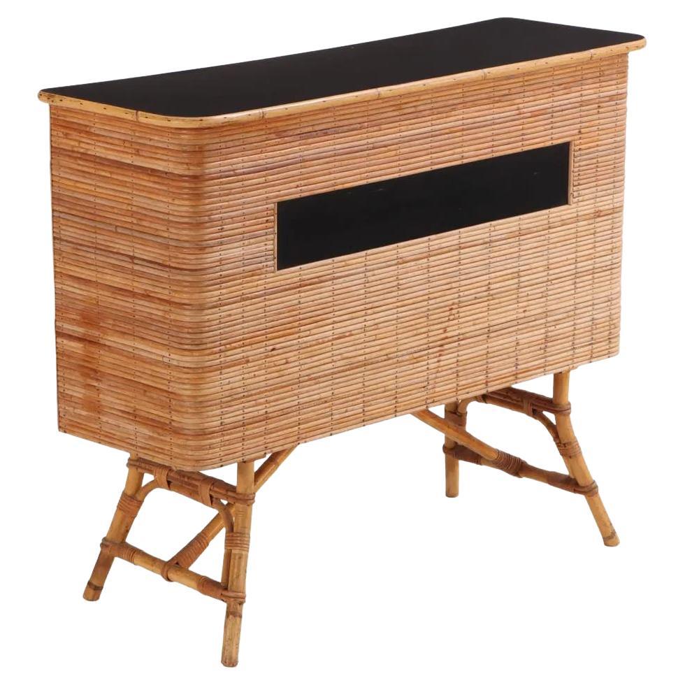 Pencil Reed Rattan and Laminate Mid Century Bar