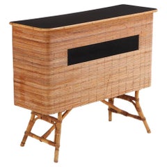 Pencil Reed Rattan and Laminate Mid Century Bar