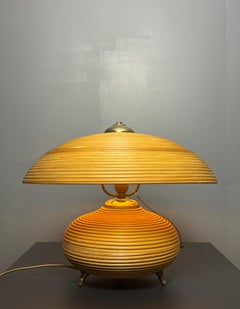 Pencil Reed Rattan Bamboo and Brass Mushroom Table Lamp, Italy, 1970s