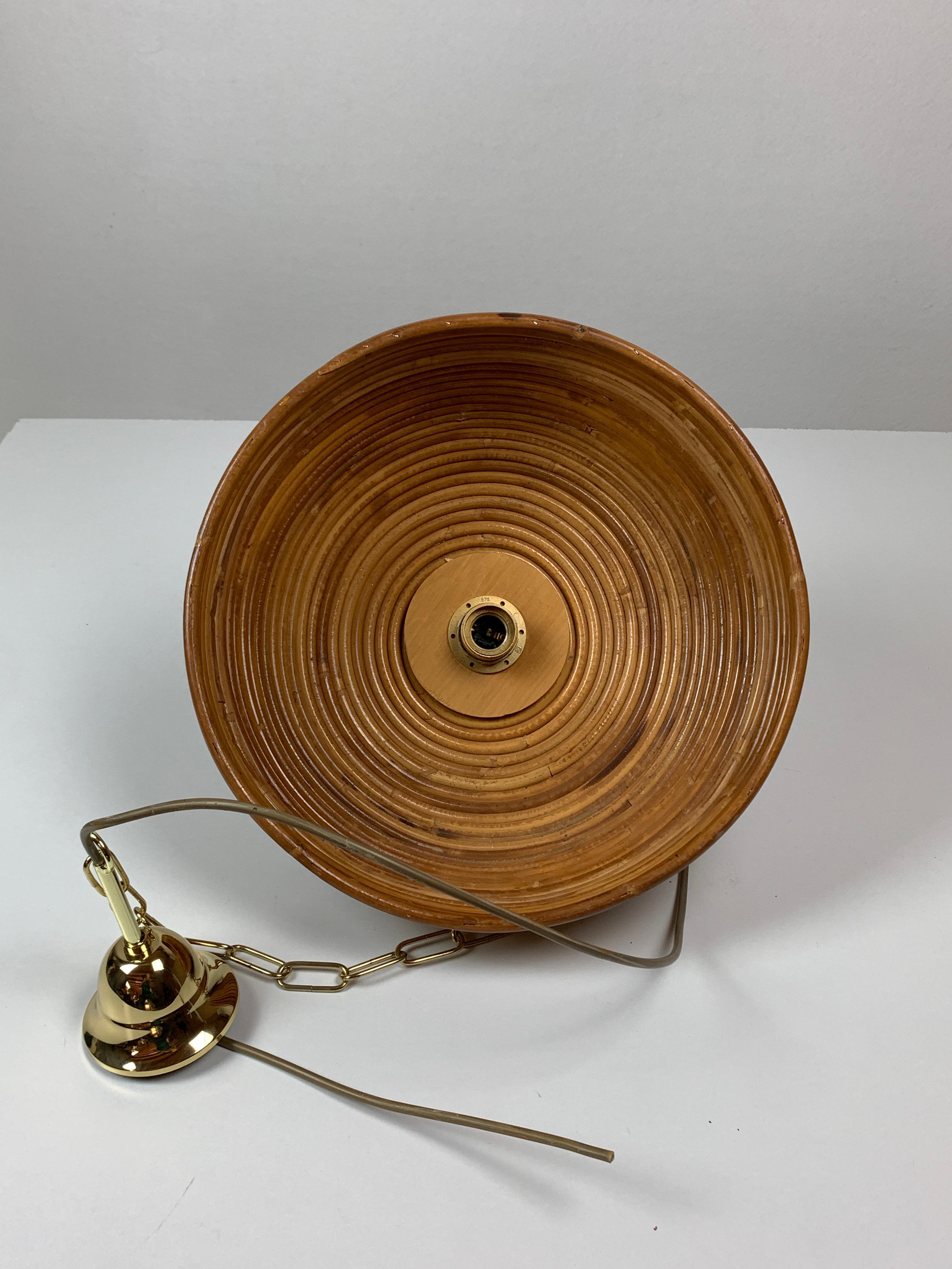 Pencil reed rattan bamboo and brass pendant hanging lamp, Italy, 1970s 7