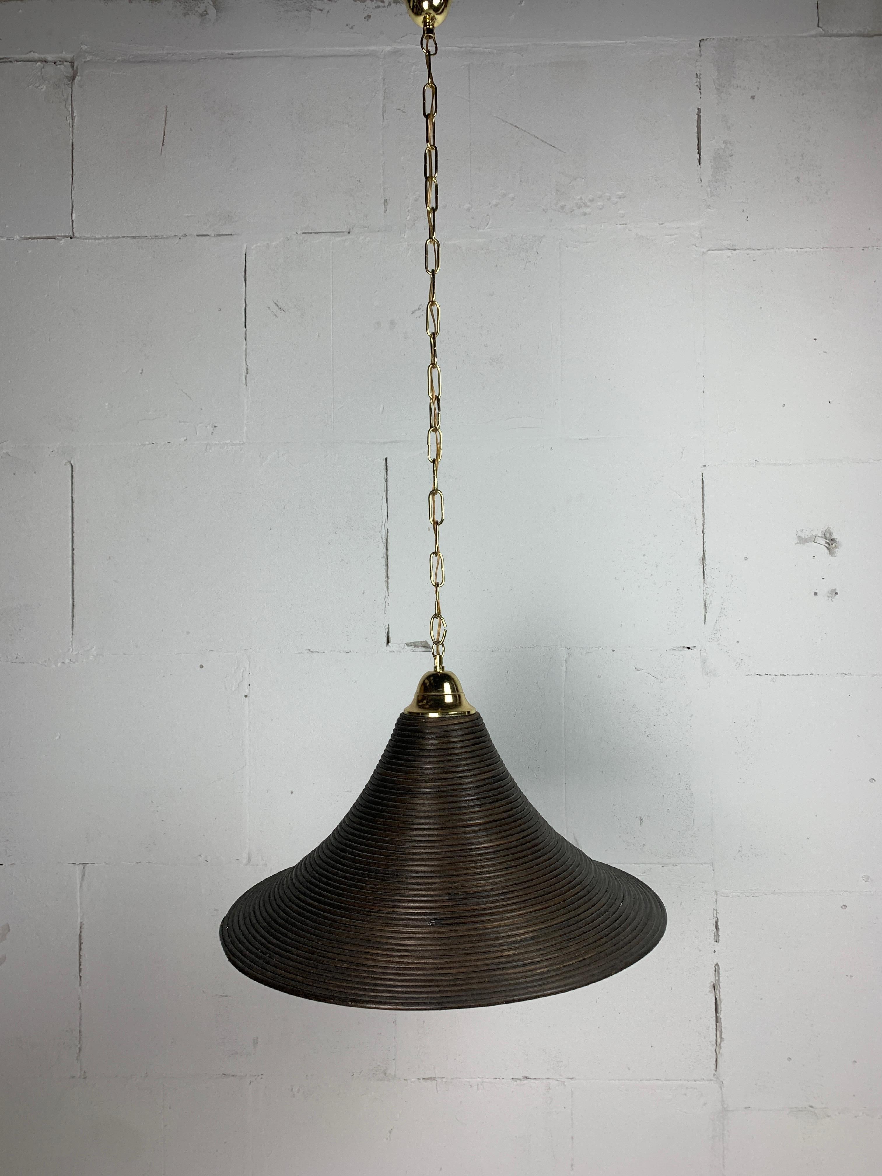 Other Pencil Reed, Rattan, Bamboo and Brass Pendant Hanging Lamp, Italy, 1970s For Sale