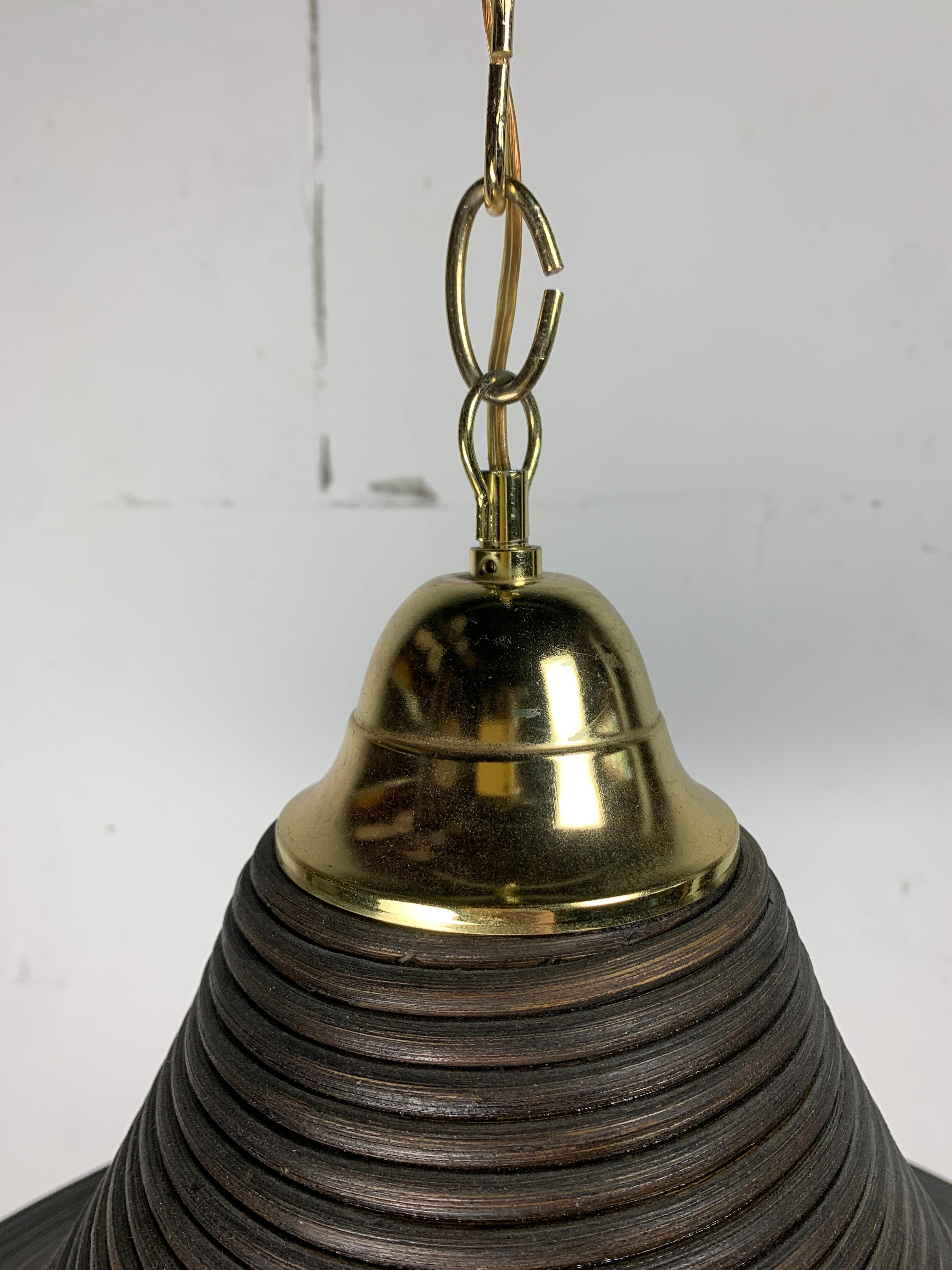 Pencil Reed, Rattan, Bamboo and Brass Pendant Hanging Lamp, Italy, 1970s In Good Condition For Sale In Zaandam, NL