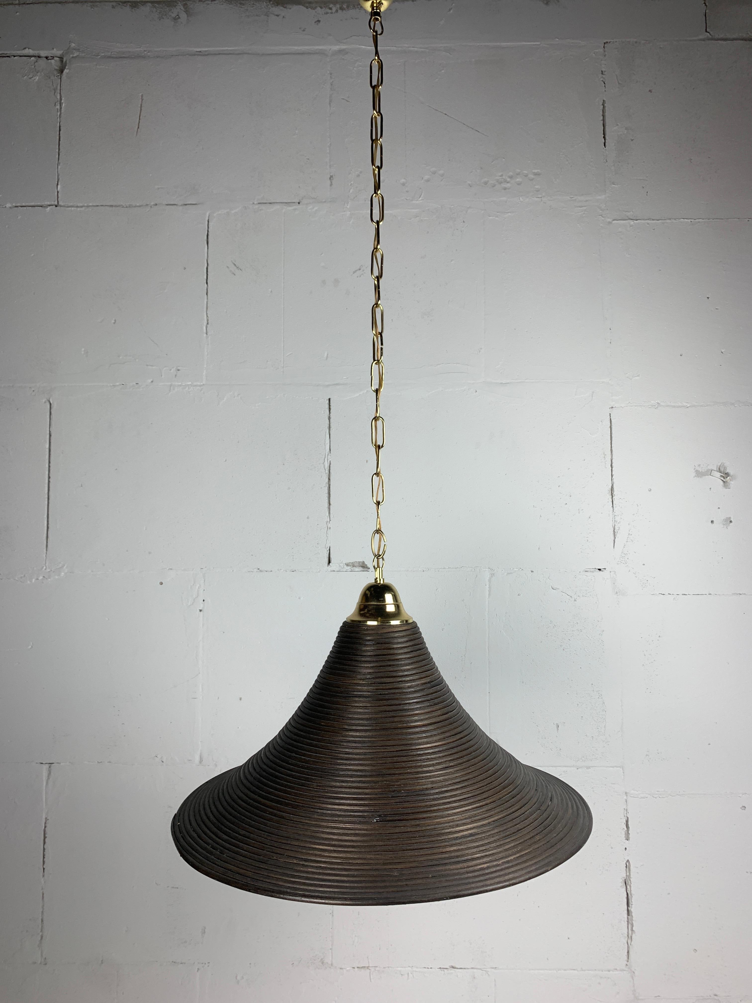 Pencil Reed, Rattan, Bamboo and Brass Pendant Hanging Lamp, Italy, 1970s For Sale 3