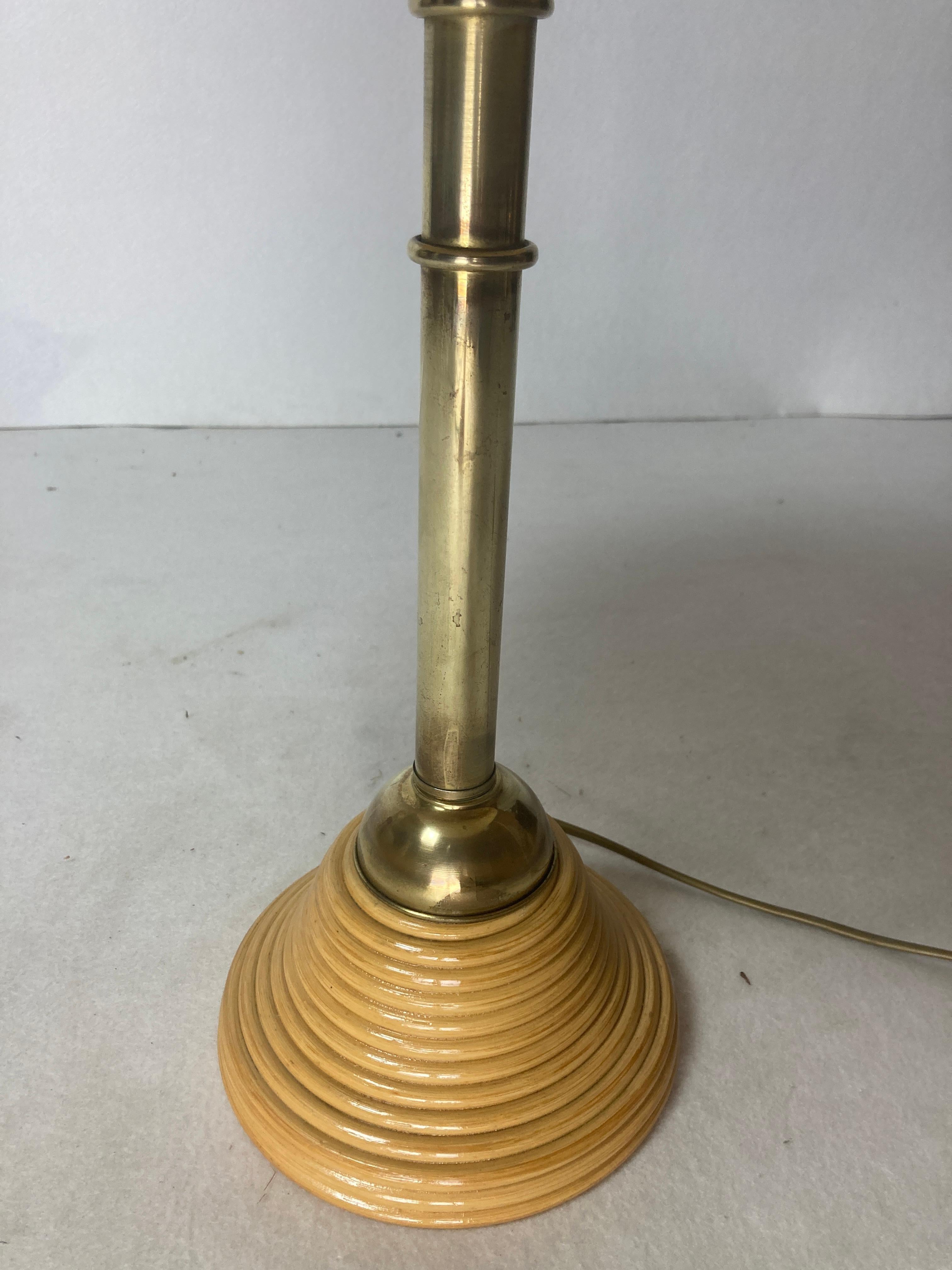 Pencil reed rattan bamboo and brass table lamp, Italy, 1970s 4