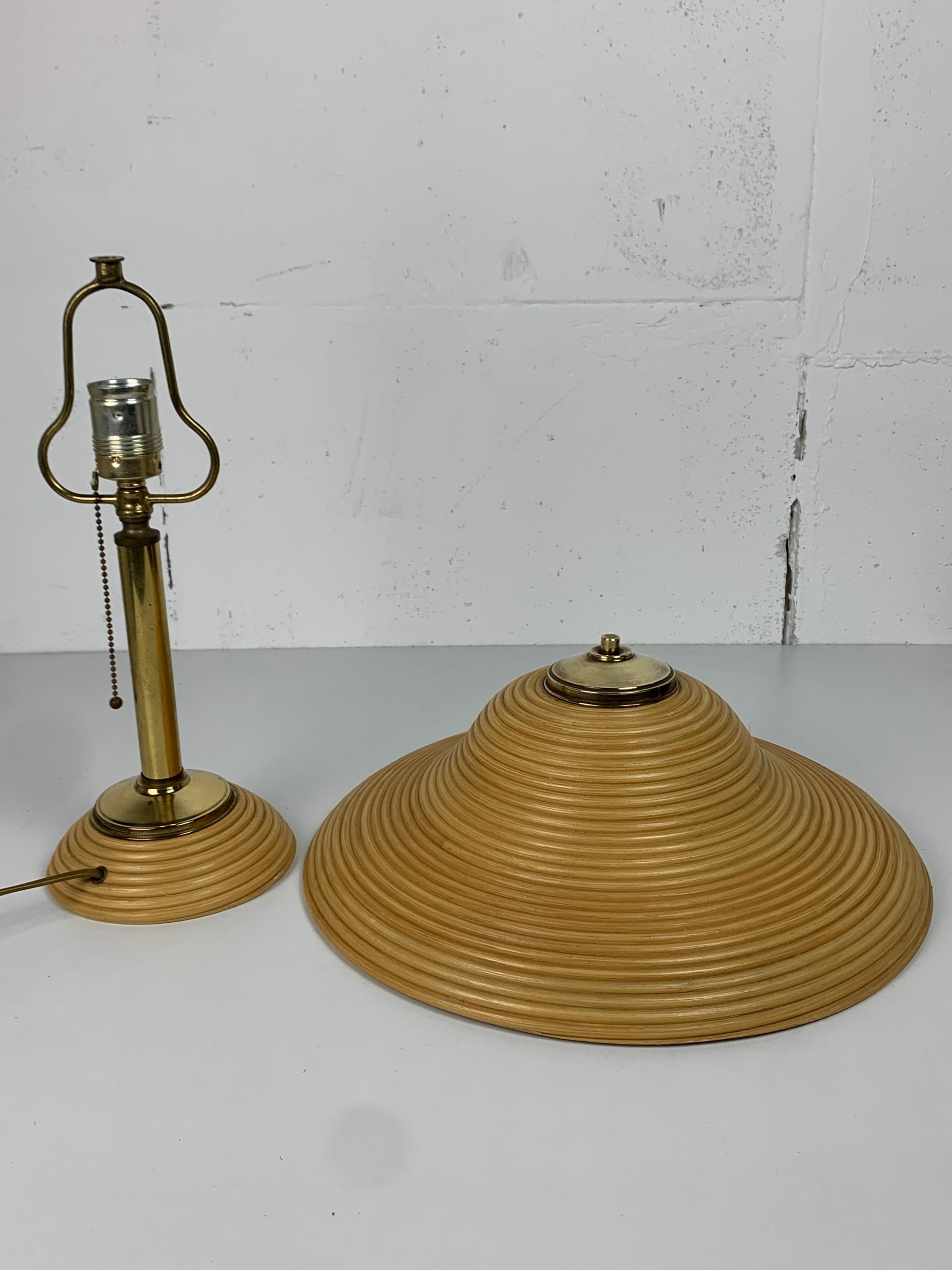 Lampe de table en rotin, bambou et laiton, Italie, 1970 en vente 5