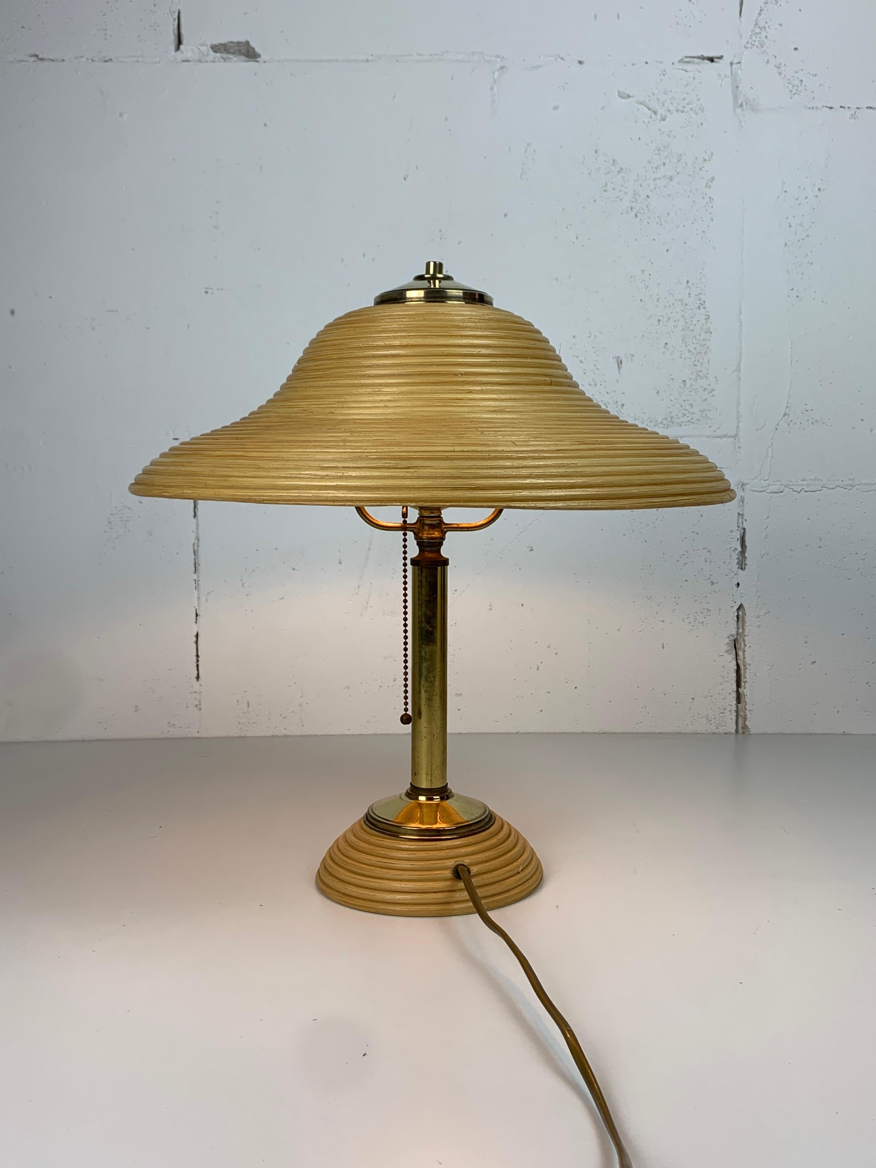 Lampe de table en rotin, bambou et laiton, Italie, 1970 en vente 7