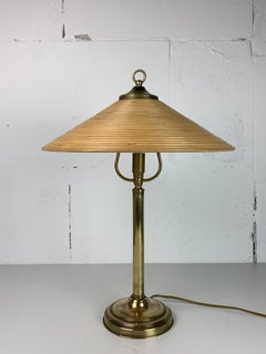 Pencil reed rattan bamboo and brass table lamp, Italy, 1970s
