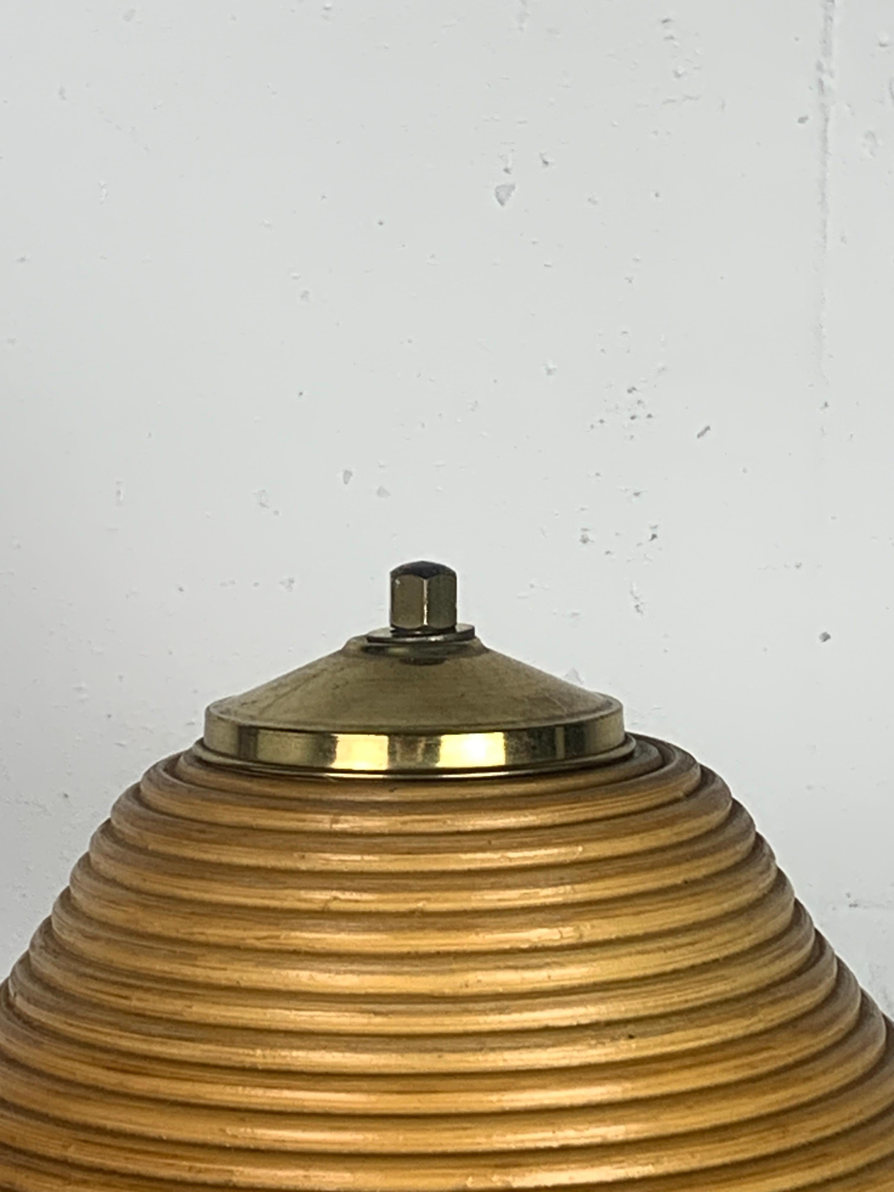 Italian Pencil reed rattan bamboo and brass table lamp, Italy, 1970s