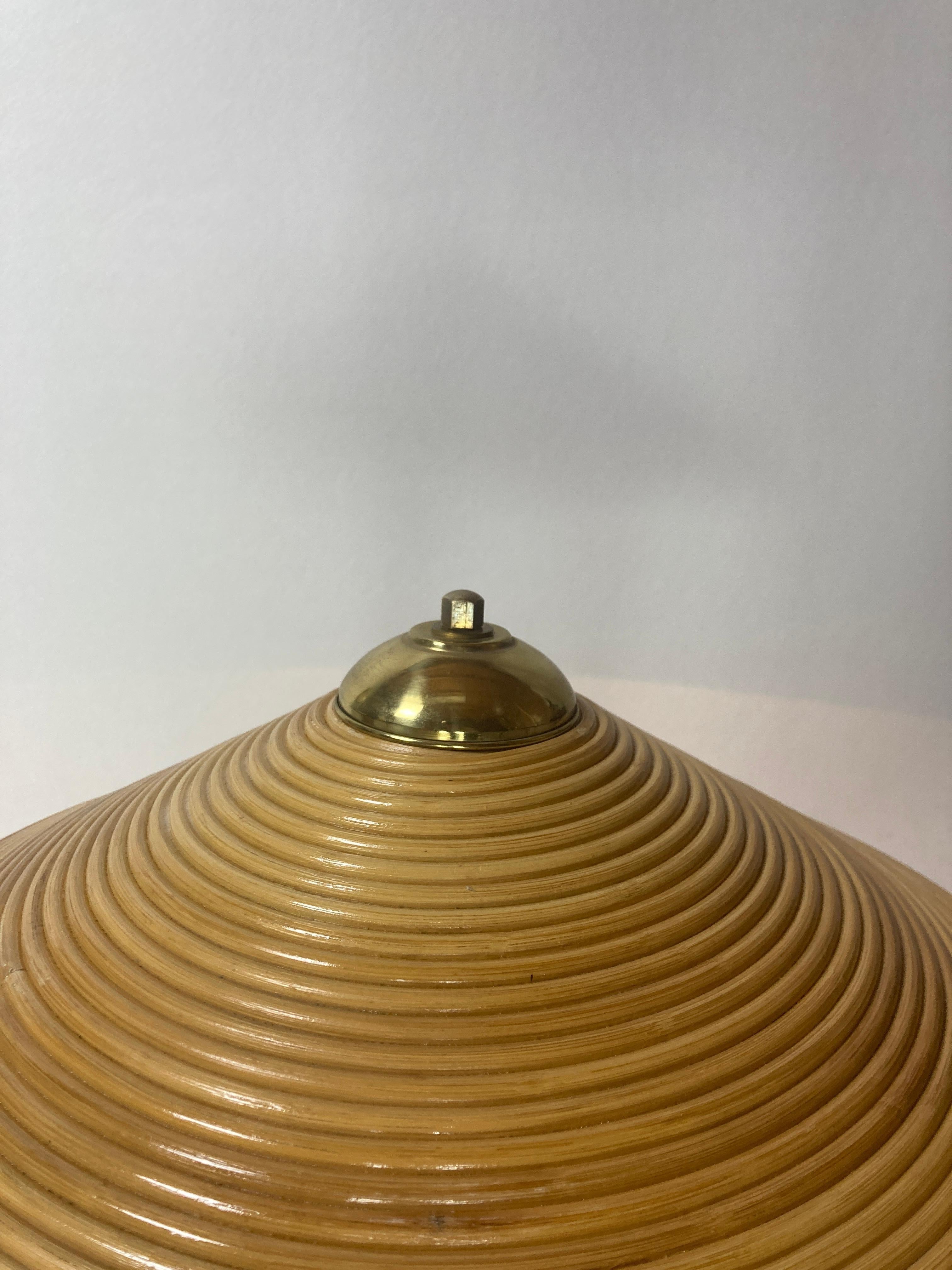 Late 20th Century Pencil reed rattan bamboo and brass table lamp, Italy, 1970s