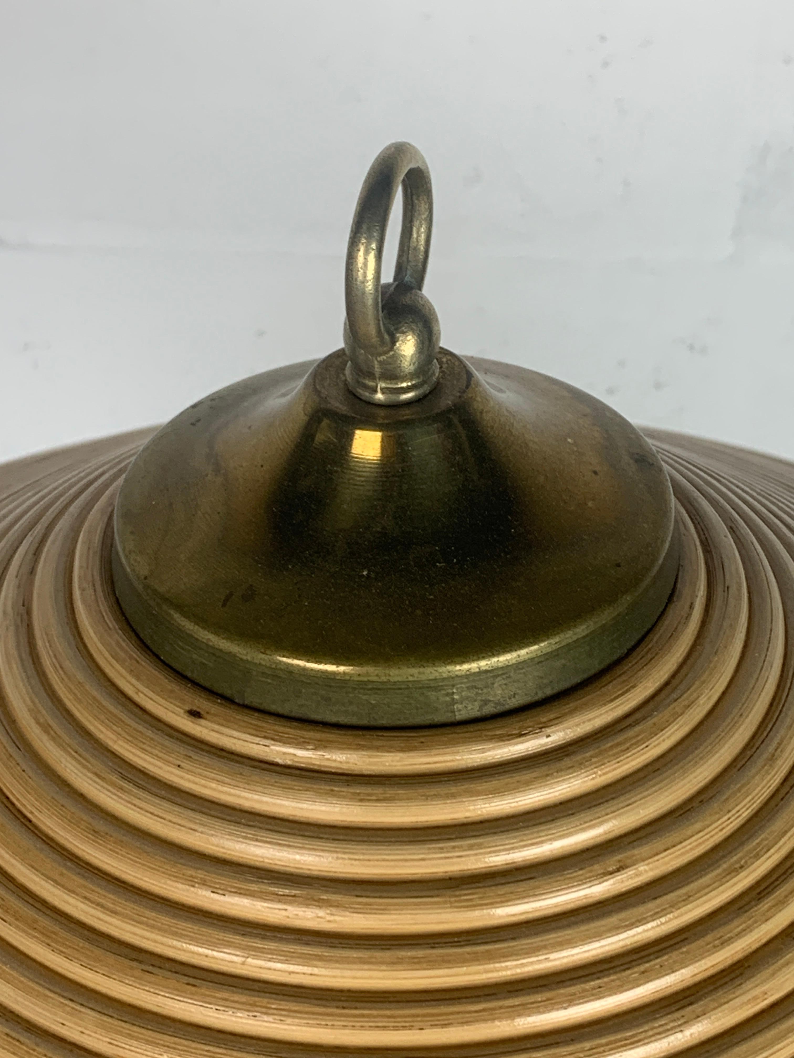Late 20th Century Pencil reed rattan bamboo and brass table lamp, Italy, 1970s