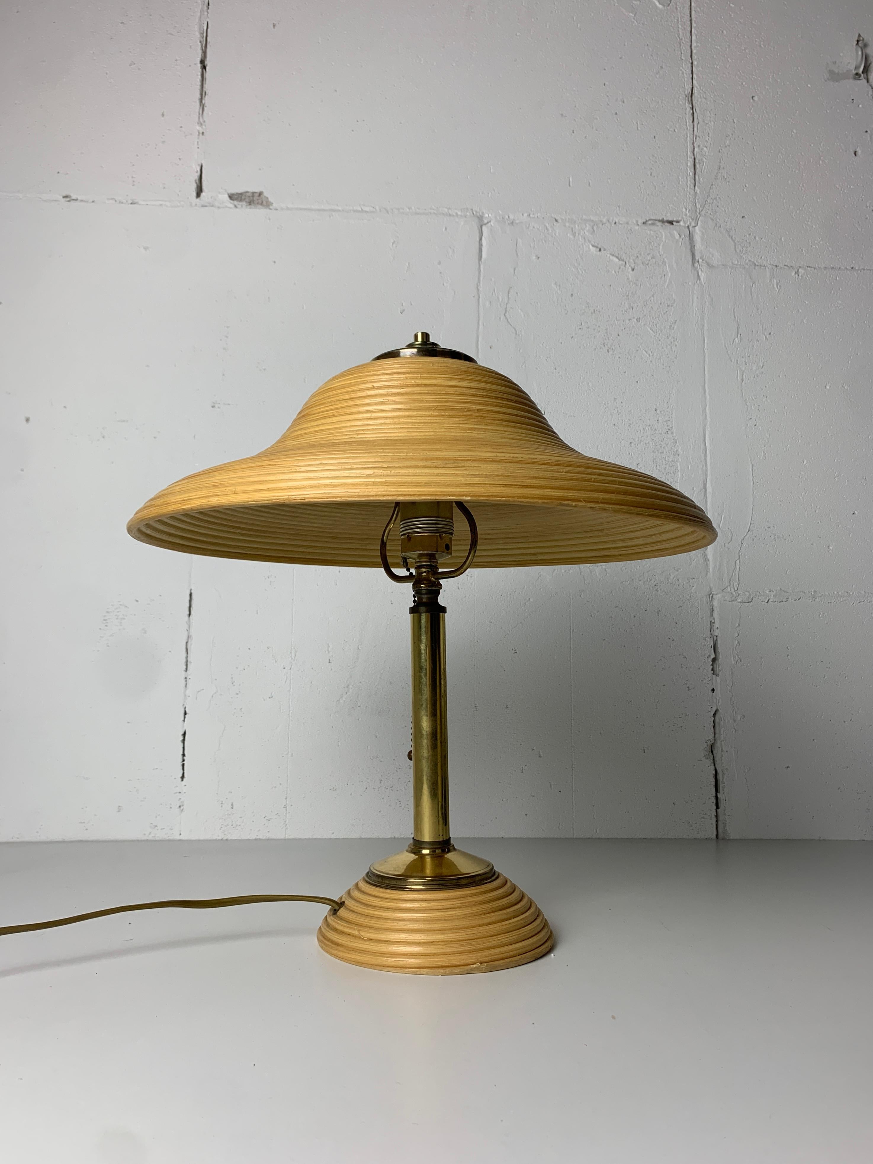 Fin du 20e siècle Lampe de table en rotin, bambou et laiton, Italie, 1970 en vente