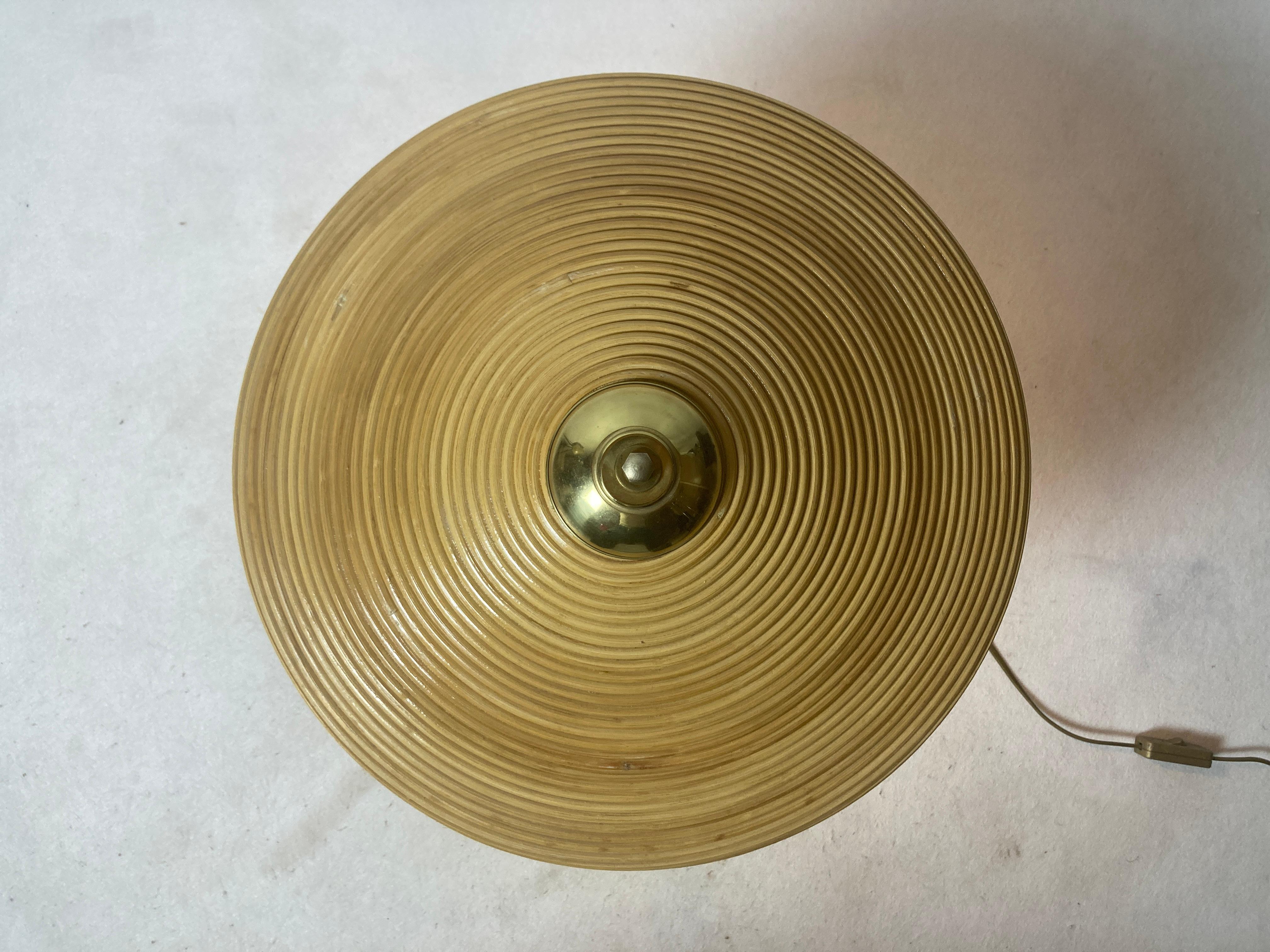 Brass Pencil reed rattan bamboo and brass table lamp, Italy, 1970s