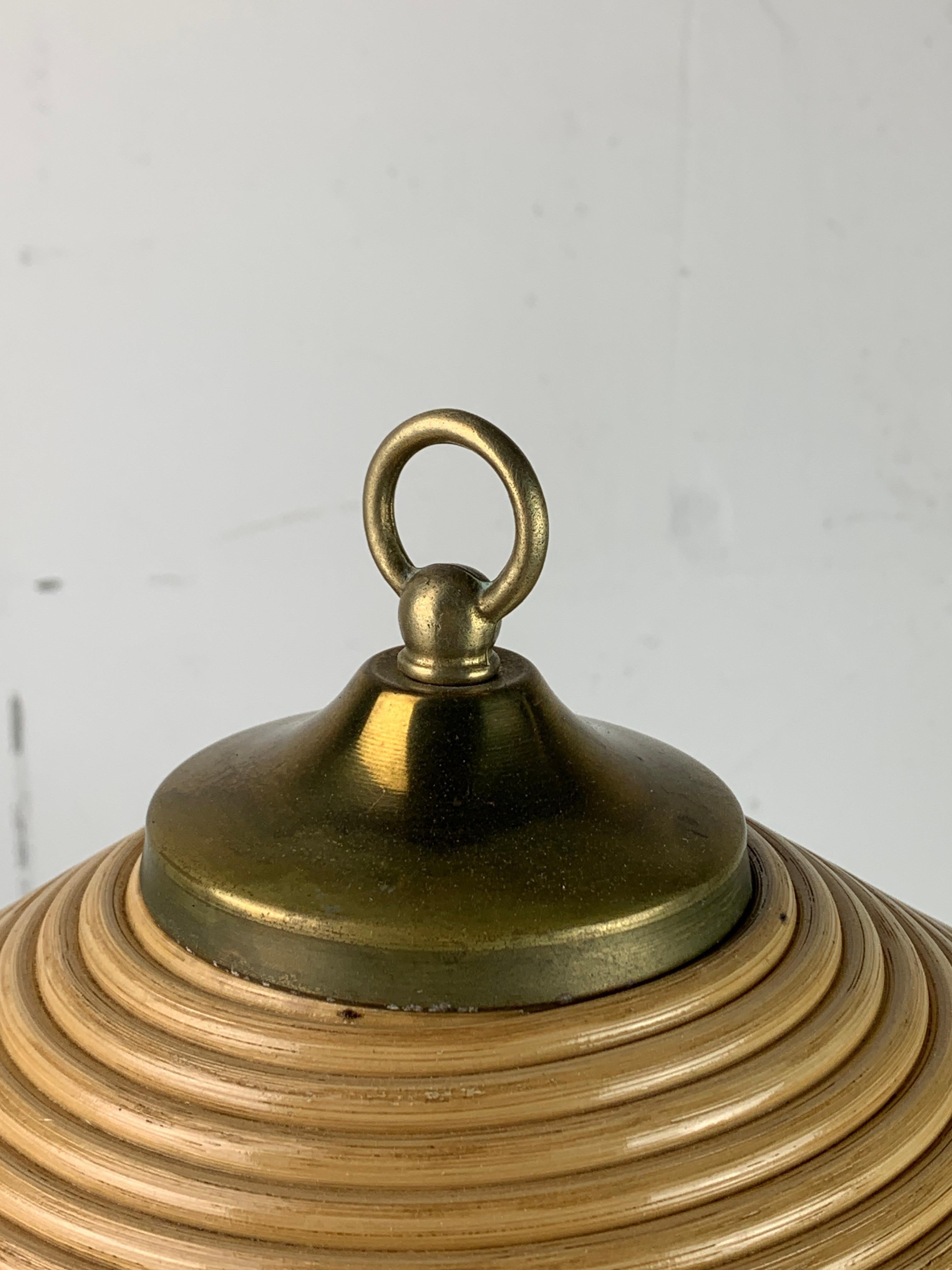 Brass Pencil reed rattan bamboo and brass table lamp, Italy, 1970s