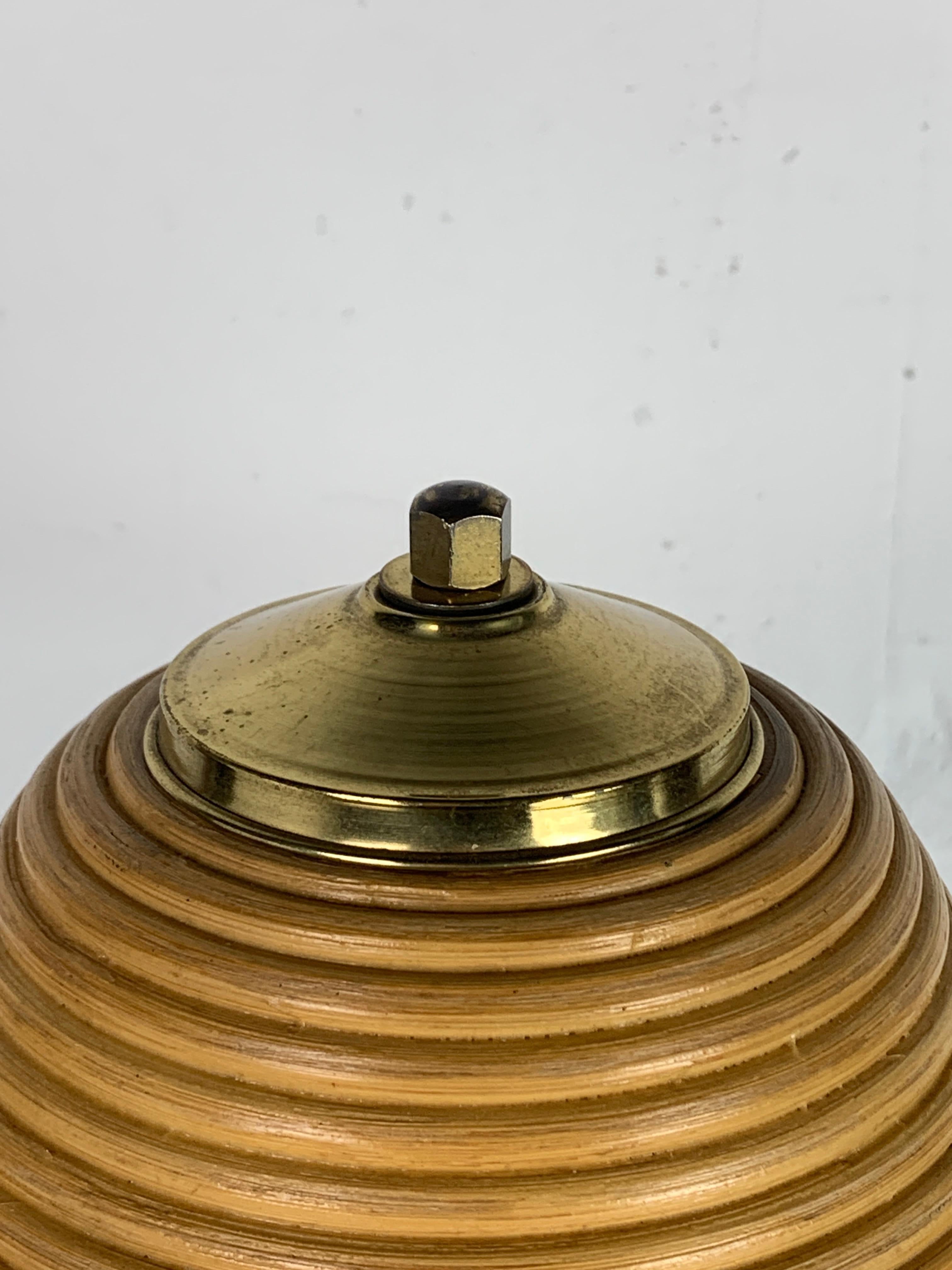 Pencil reed rattan bamboo and brass table lamp, Italy, 1970s 1