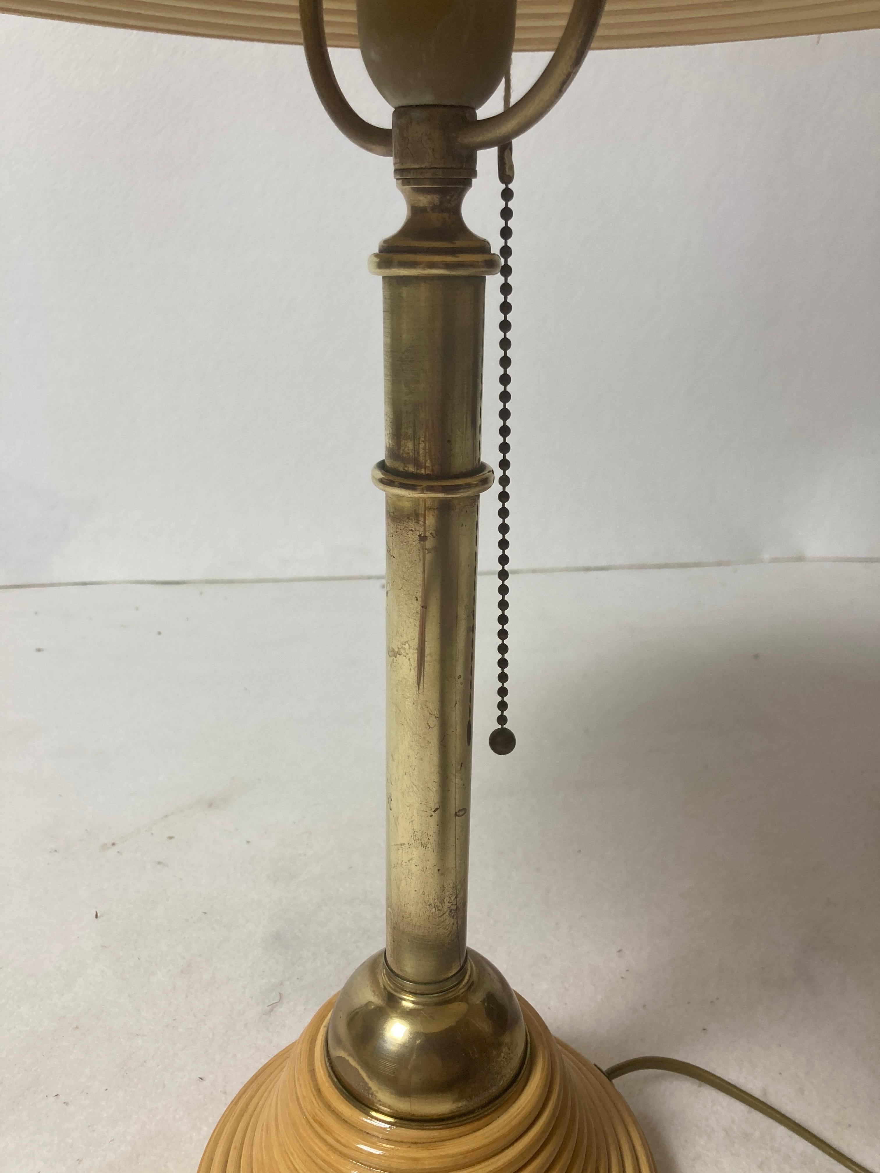 Pencil reed rattan bamboo and brass table lamp, Italy, 1970s 2