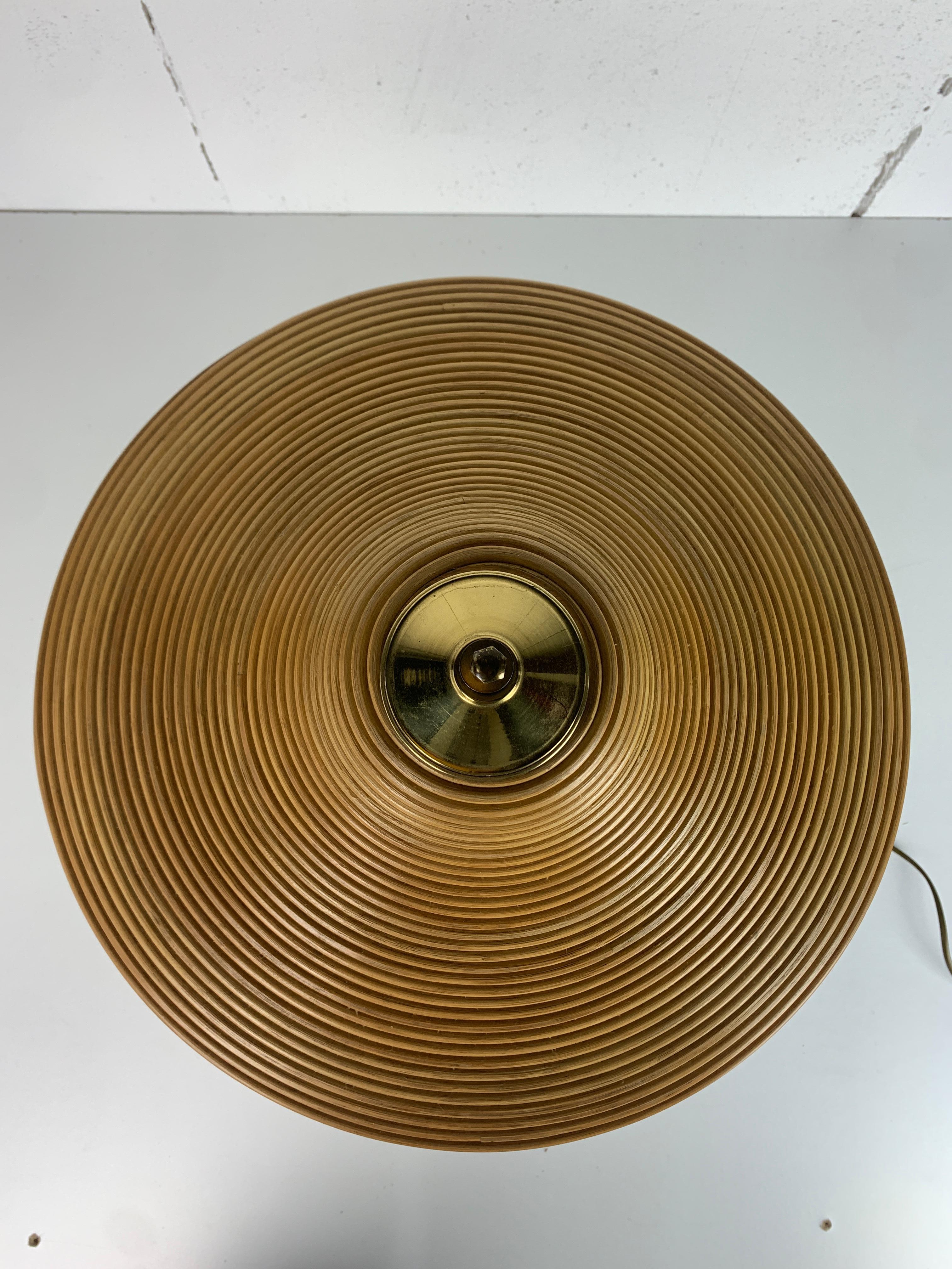 Pencil reed rattan bamboo and brass table lamp, Italy, 1970s 2