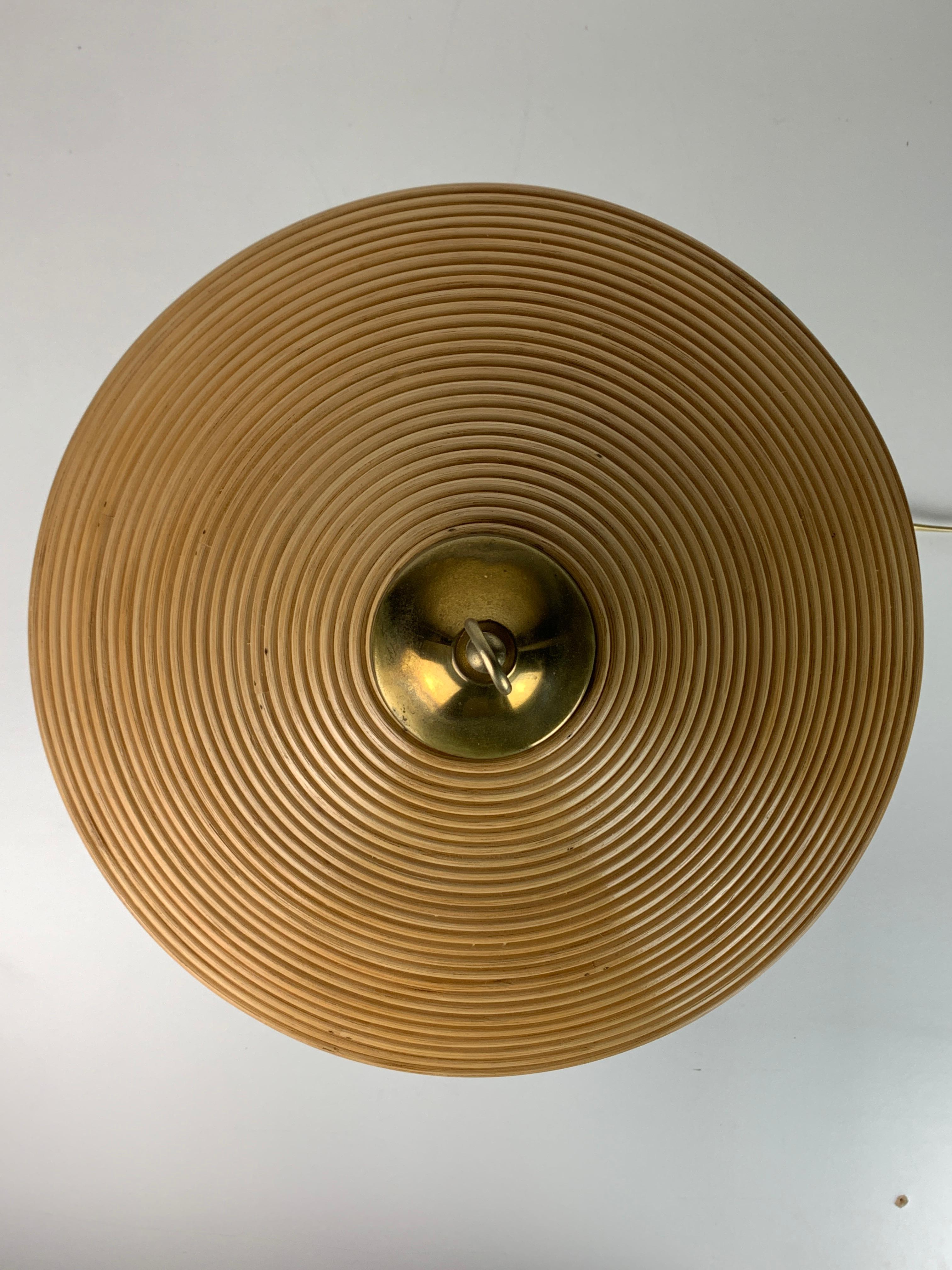 Pencil reed rattan bamboo and brass table lamp, Italy, 1970s 2