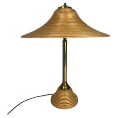 Pencil reed rattan bamboo and brass table lamp, Italy, 1970s