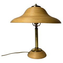 Lampe de table en rotin, bambou et laiton, Italie, 1970