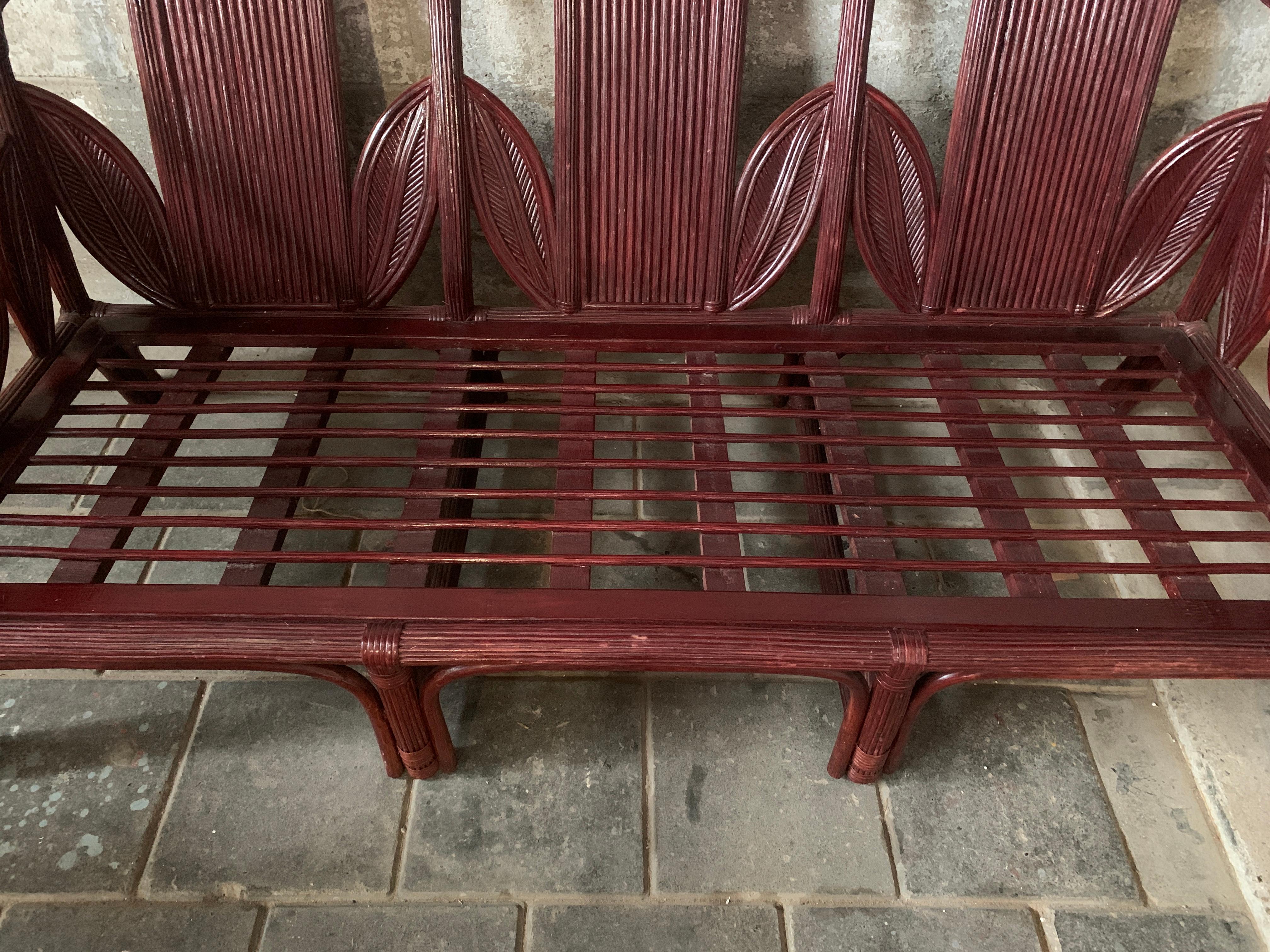 Banc en rotin et feuilles de palmier côtières de bambou, Vivai del Sud, 1970 en vente 3