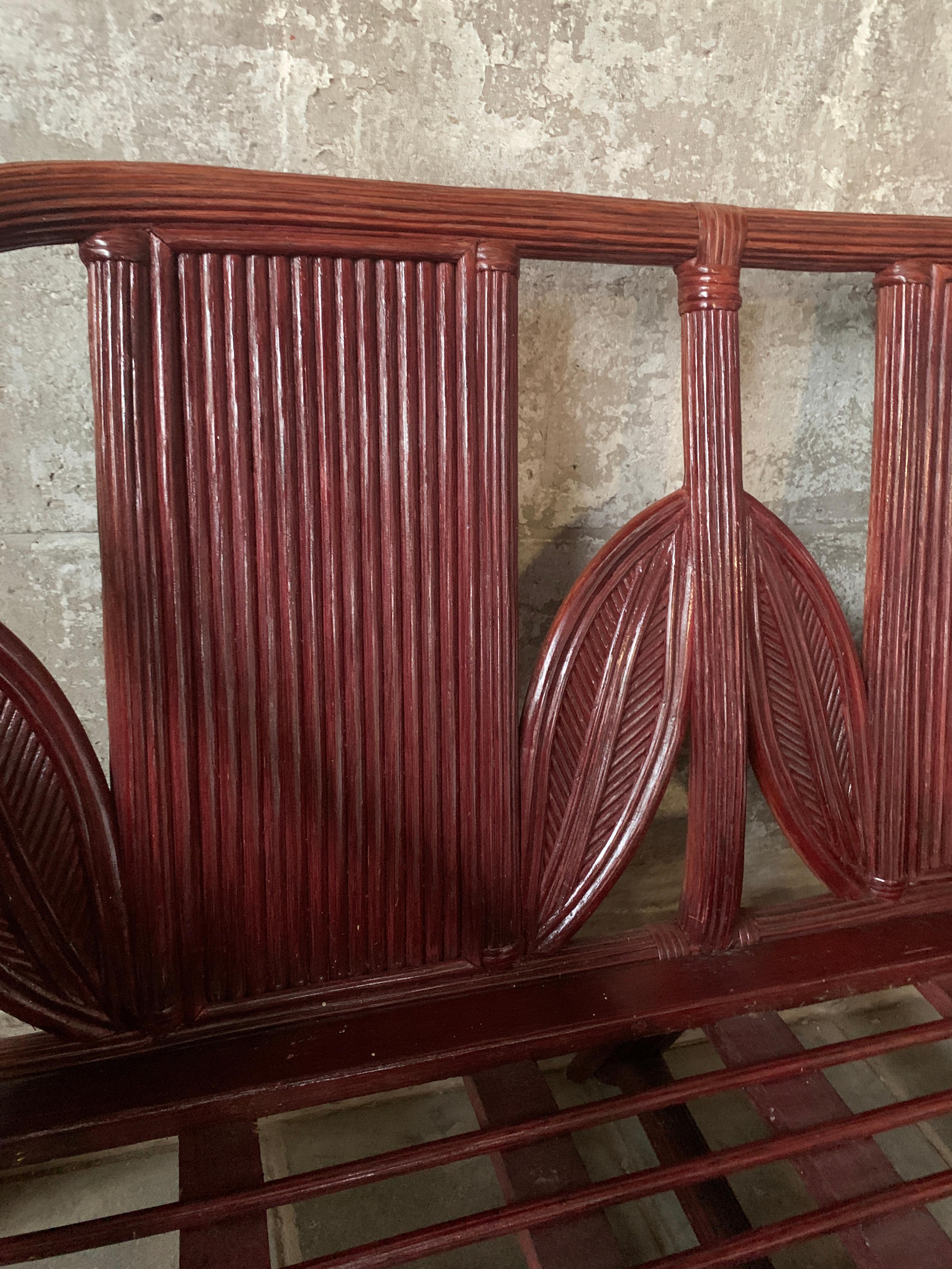 Banc en rotin et feuilles de palmier côtières de bambou, Vivai del Sud, 1970 en vente 5