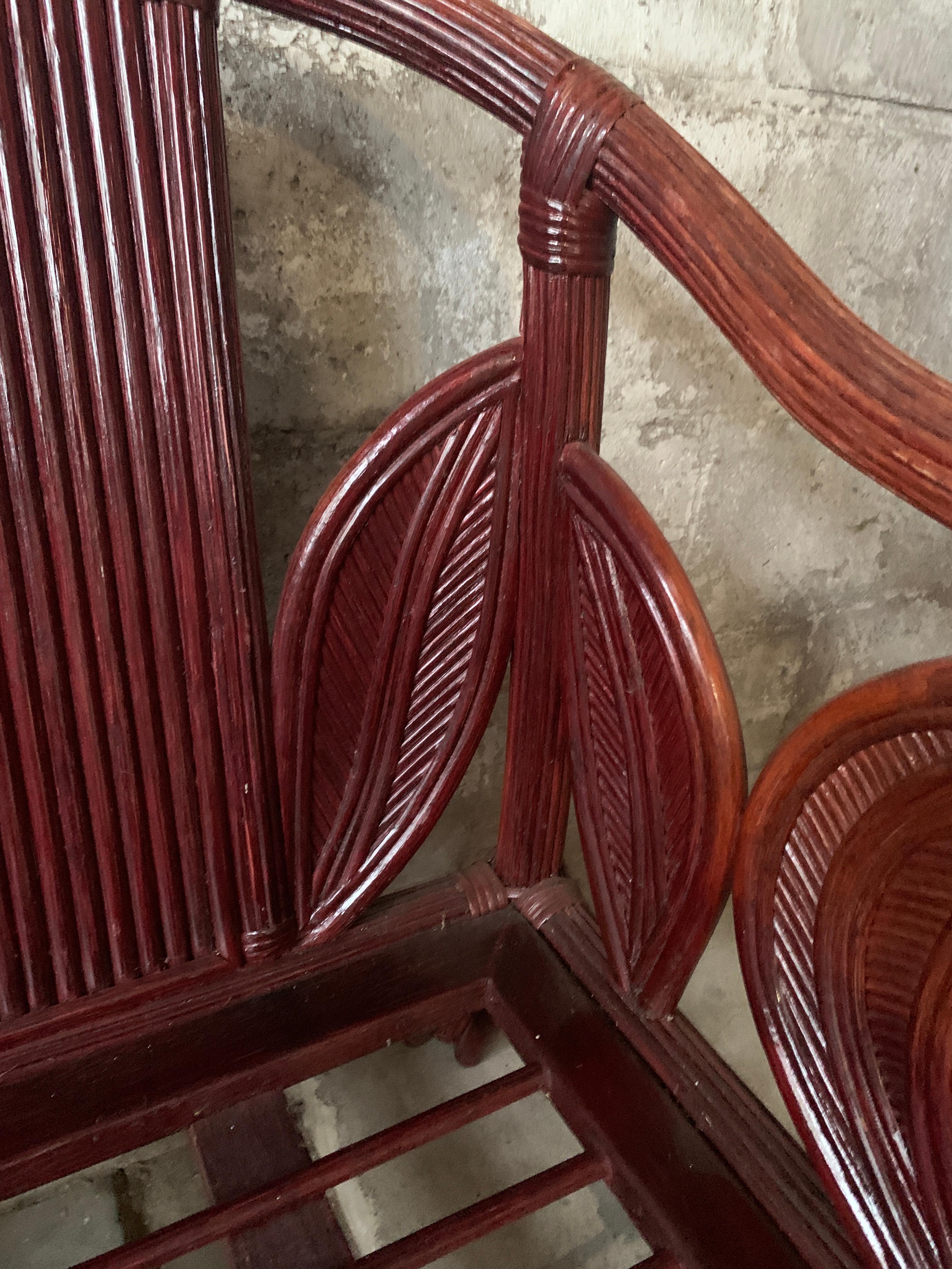 Banc en rotin et feuilles de palmier côtières de bambou, Vivai del Sud, 1970 en vente 6