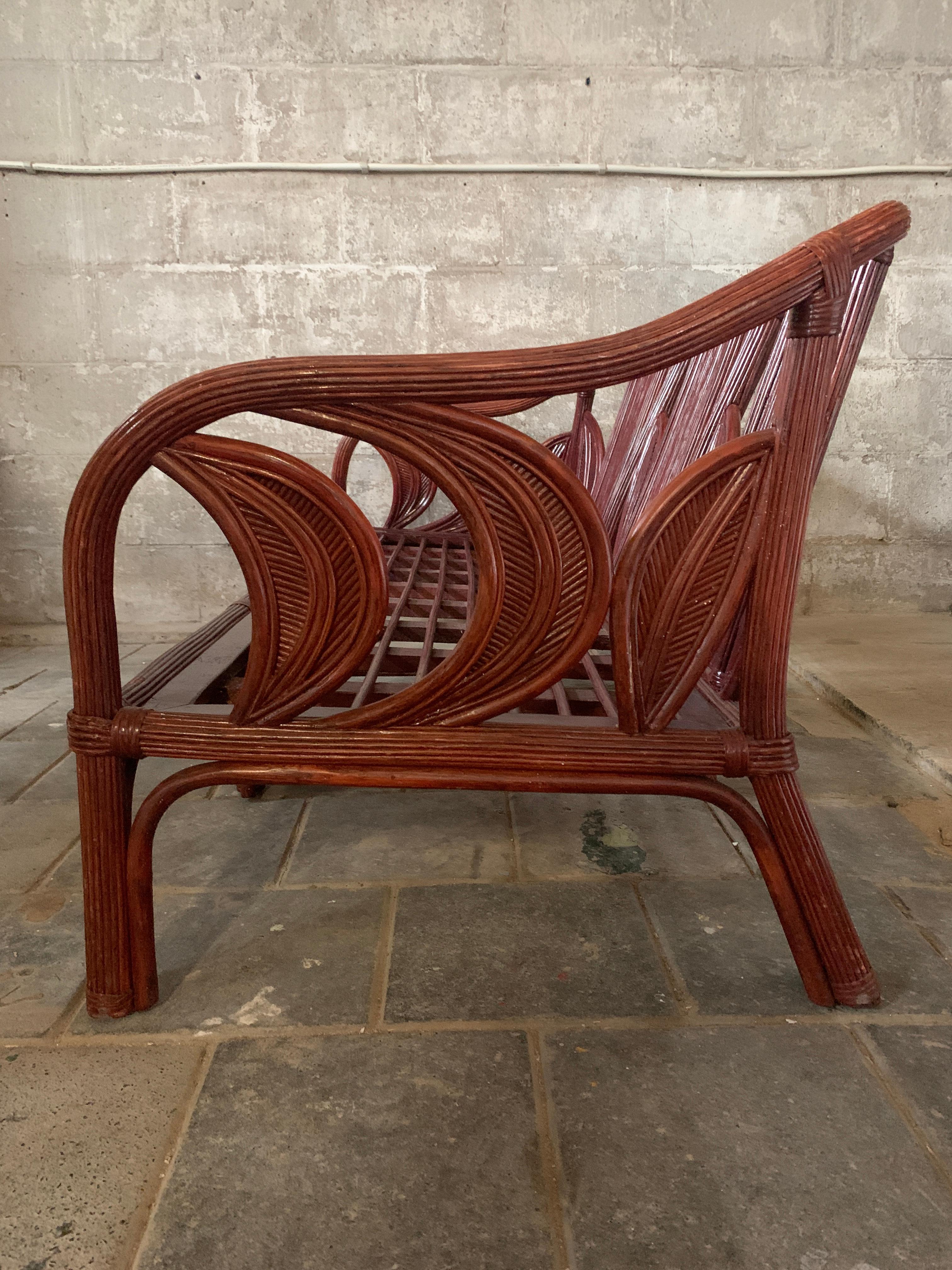 Banc en rotin et feuilles de palmier côtières de bambou, Vivai del Sud, 1970 en vente 7