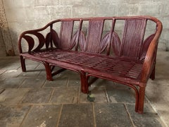 Pencil reed rattan bamboo coastal palm leaf bench, Vivai del Sud 1970s