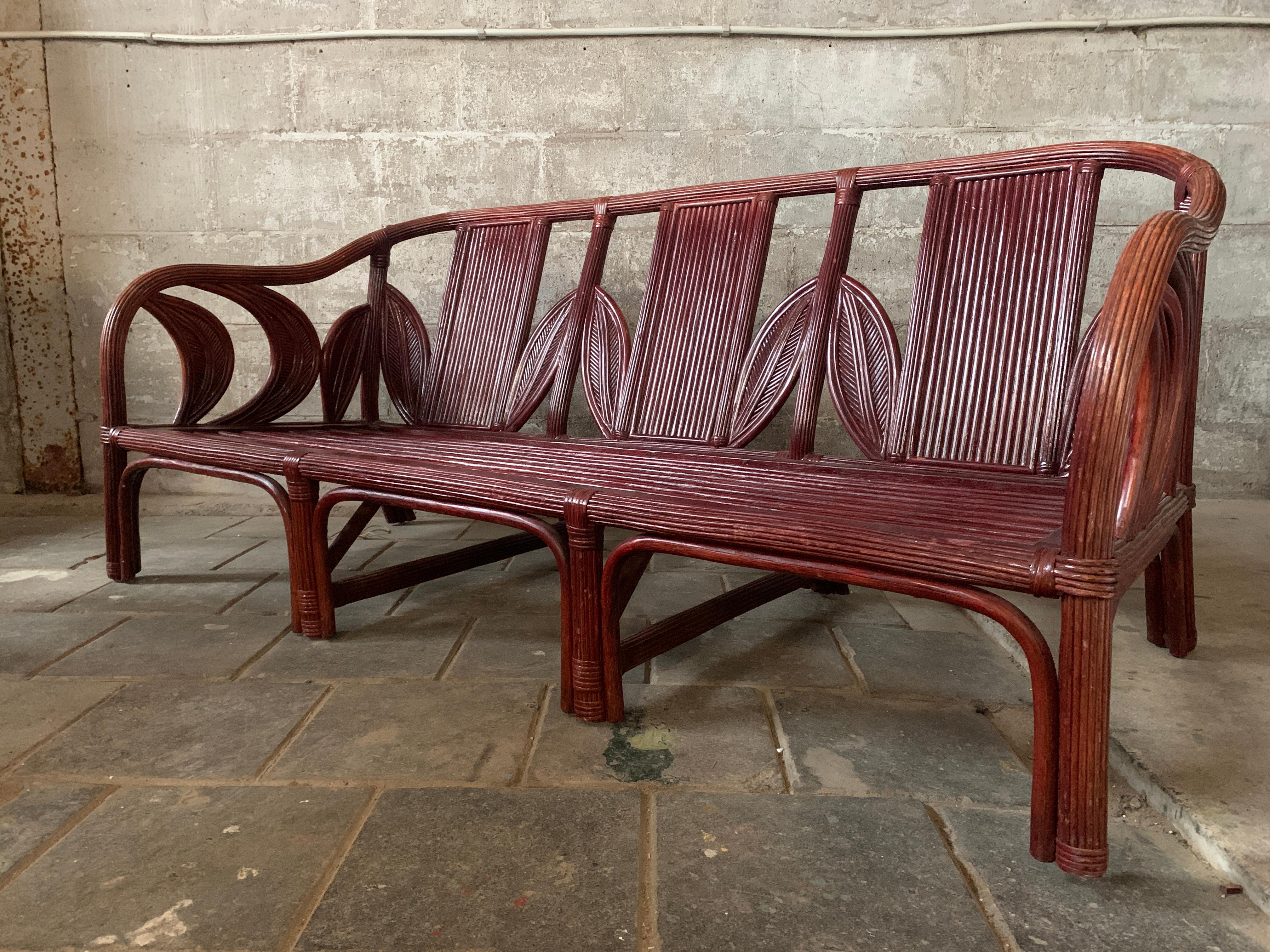 Banc en rotin et feuilles de palmier côtières de bambou, Vivai del Sud, 1970 Bon état - En vente à Zaandam, NL